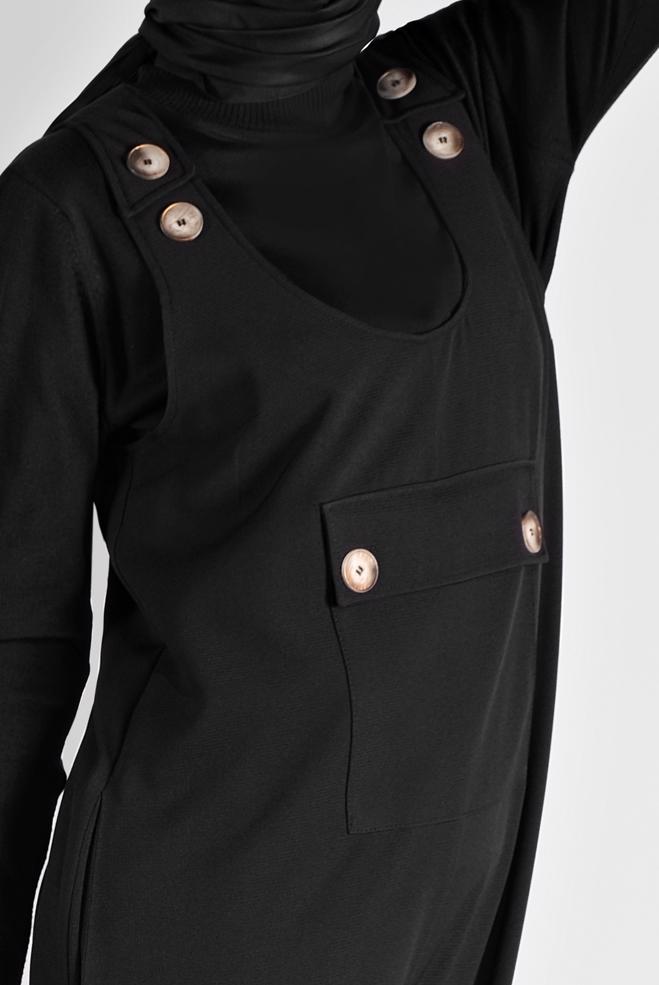 Hijab clothing BLACK BUTTONED PINAFORE SKIRT 41118 - ALVİNA