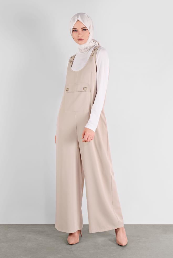 Hijab clothing BEIGE BUTTONED PINAFORE SKIRT 41118 - ALVİNA
