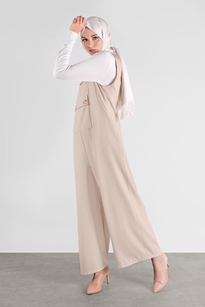 Hijab clothing BEIGE BUTTONED PINAFORE SKIRT 41118 - ALVİNA