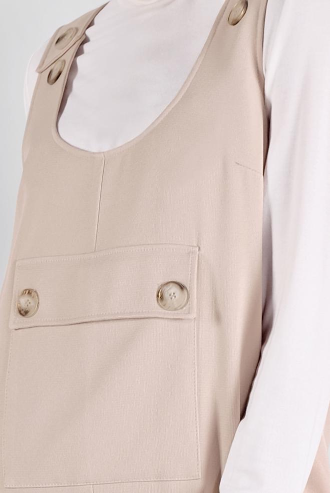 Hijab clothing BEIGE BUTTONED PINAFORE SKIRT 41118 - ALVİNA