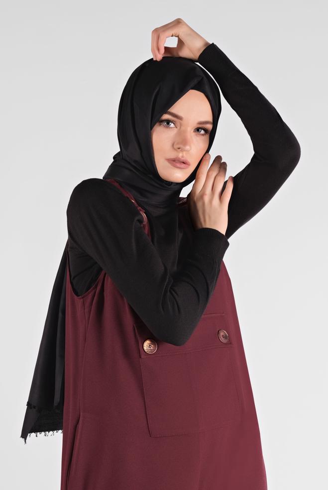 Hijab clothing CLARET RED BUTTONED PINAFORE SKIRT 41118 - ALVİNA