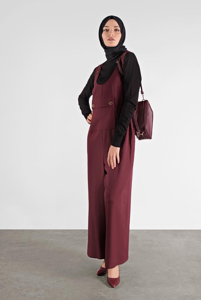 Hijab clothing CLARET RED BUTTONED PINAFORE SKIRT 41118 - ALVİNA