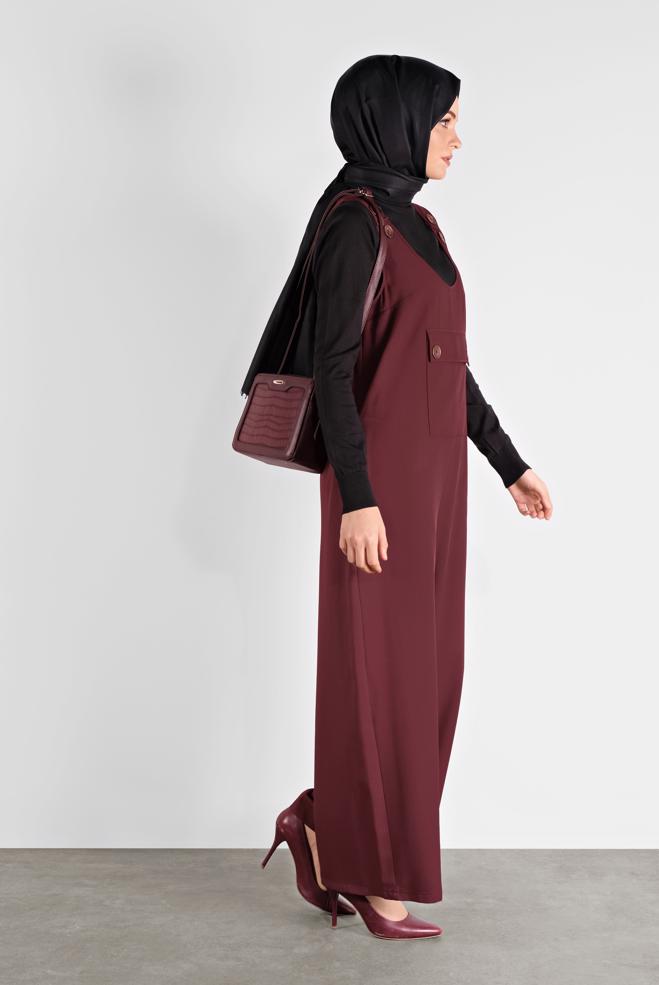 Hijab clothing CLARET RED BUTTONED PINAFORE SKIRT 41118 - ALVİNA