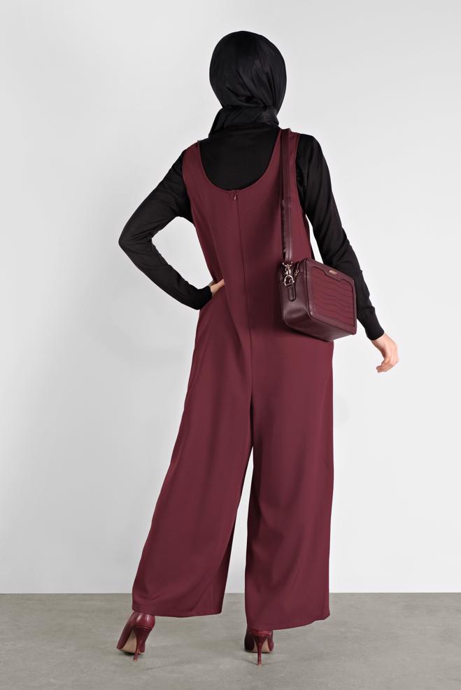 Hijab clothing CLARET RED BUTTONED PINAFORE SKIRT 41118 - ALVİNA