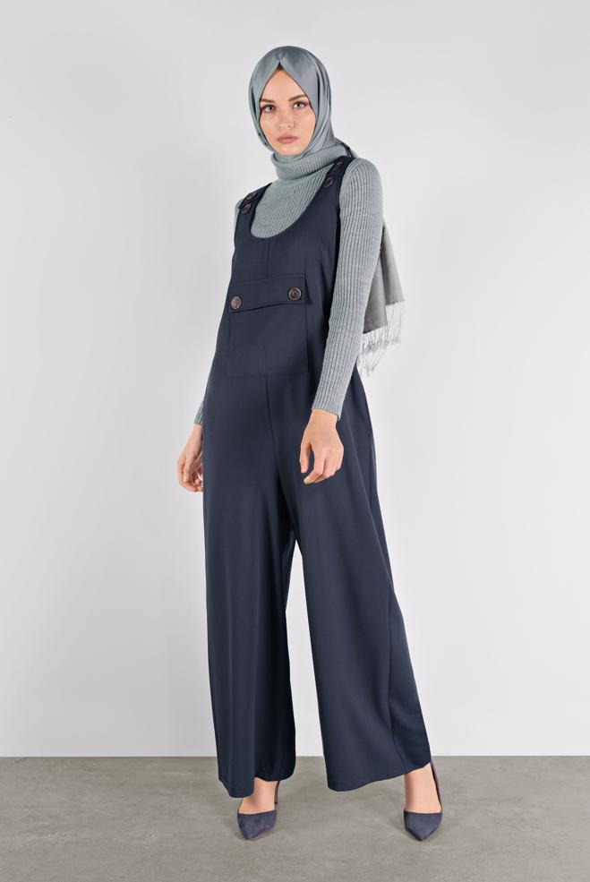 Hijab clothing NAVY BLUE BUTTONED PINAFORE SKIRT 41118 - ALVİNA
