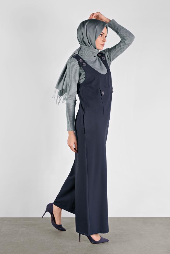 Hijab clothing NAVY BLUE BUTTONED PINAFORE SKIRT 41118 - ALVİNA