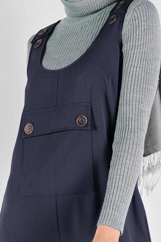 Hijab clothing NAVY BLUE BUTTONED PINAFORE SKIRT 41118 - ALVİNA