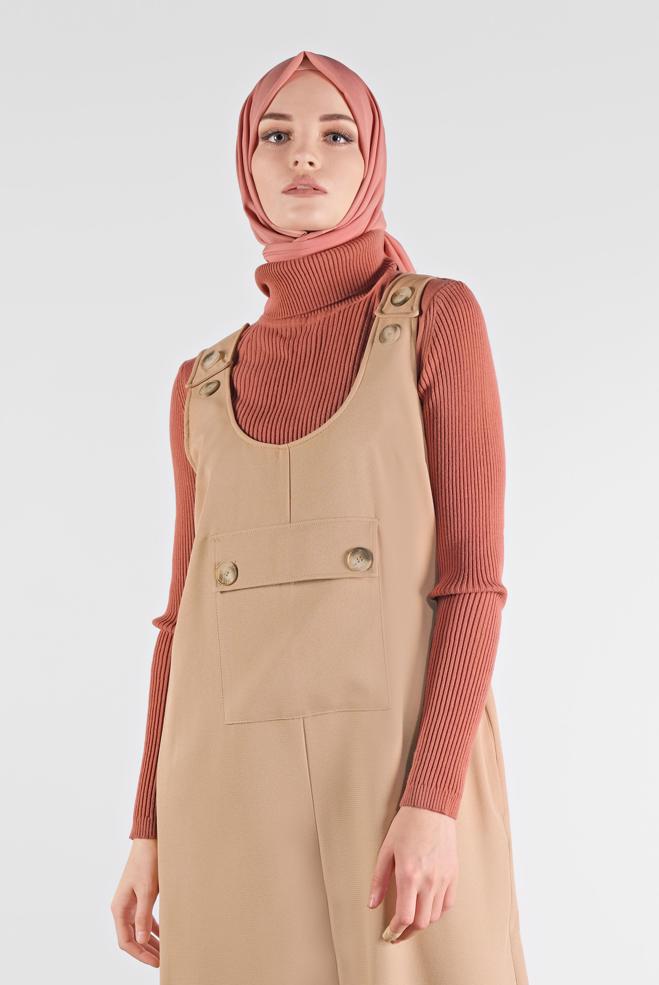 Hijab clothing BROWN BUTTONED PINAFORE SKIRT 41118 - ALVİNA