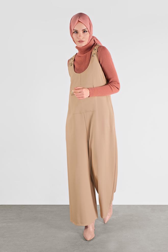 Hijab clothing BROWN BUTTONED PINAFORE SKIRT 41118 - ALVİNA