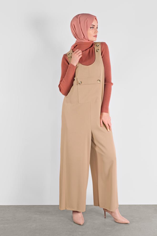 Hijab clothing BROWN BUTTONED PINAFORE SKIRT 41118 - ALVİNA
