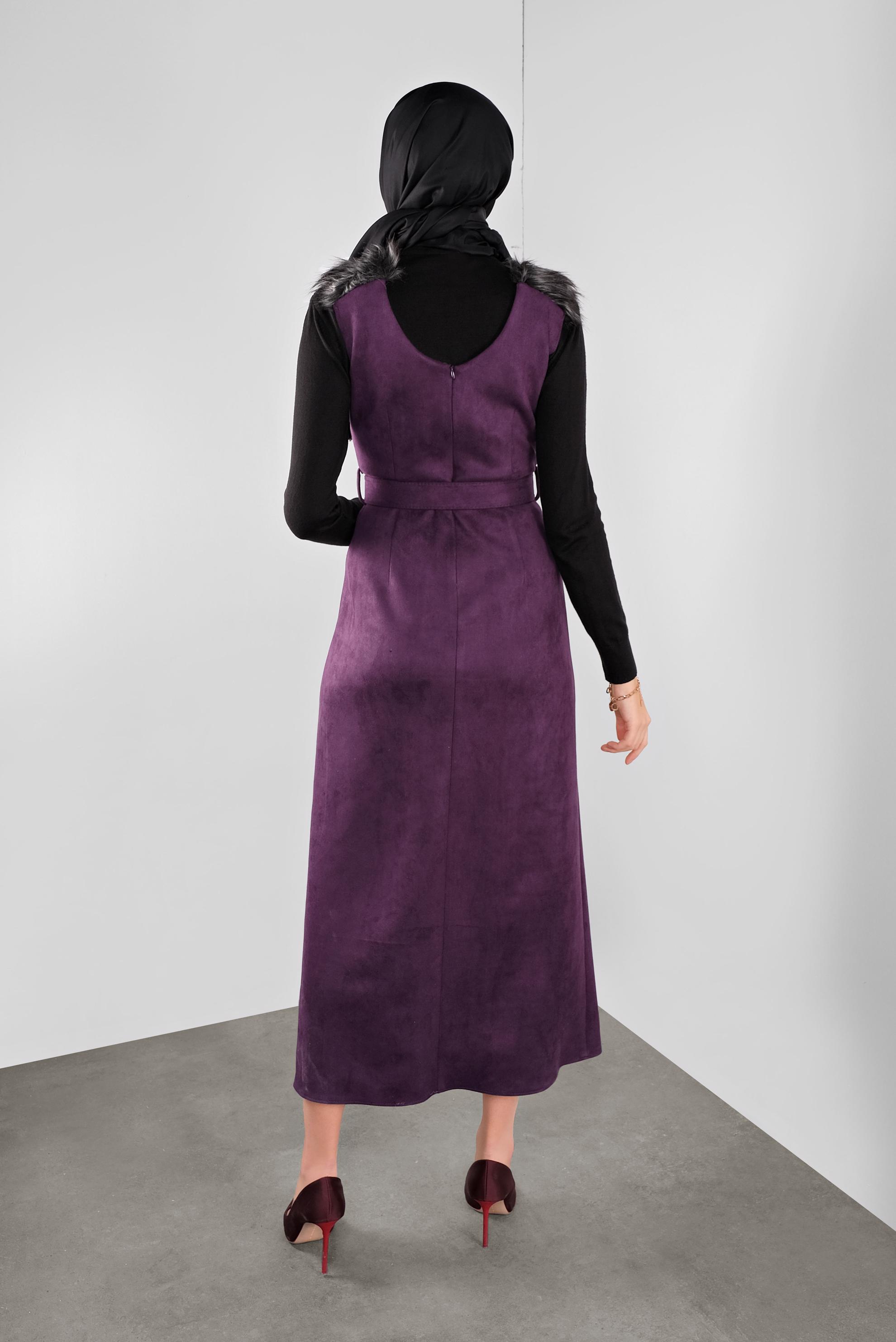 Tesettür giyim MOR OMUZLARI KÜRK DETAYLI SÜET JİLE 41119 