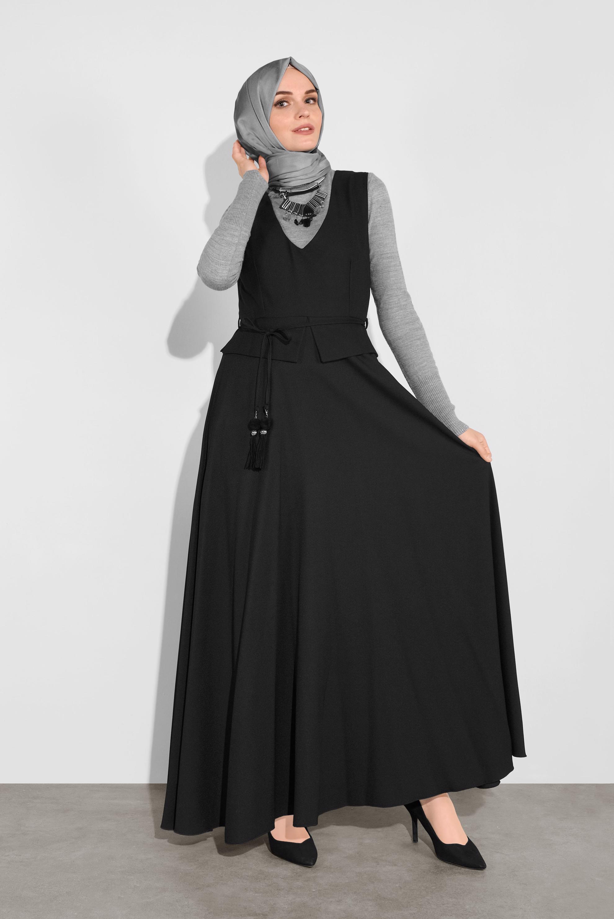 Tesettür giyim SİYAH BELDEN BAĞLAMALI JİLE 41120 