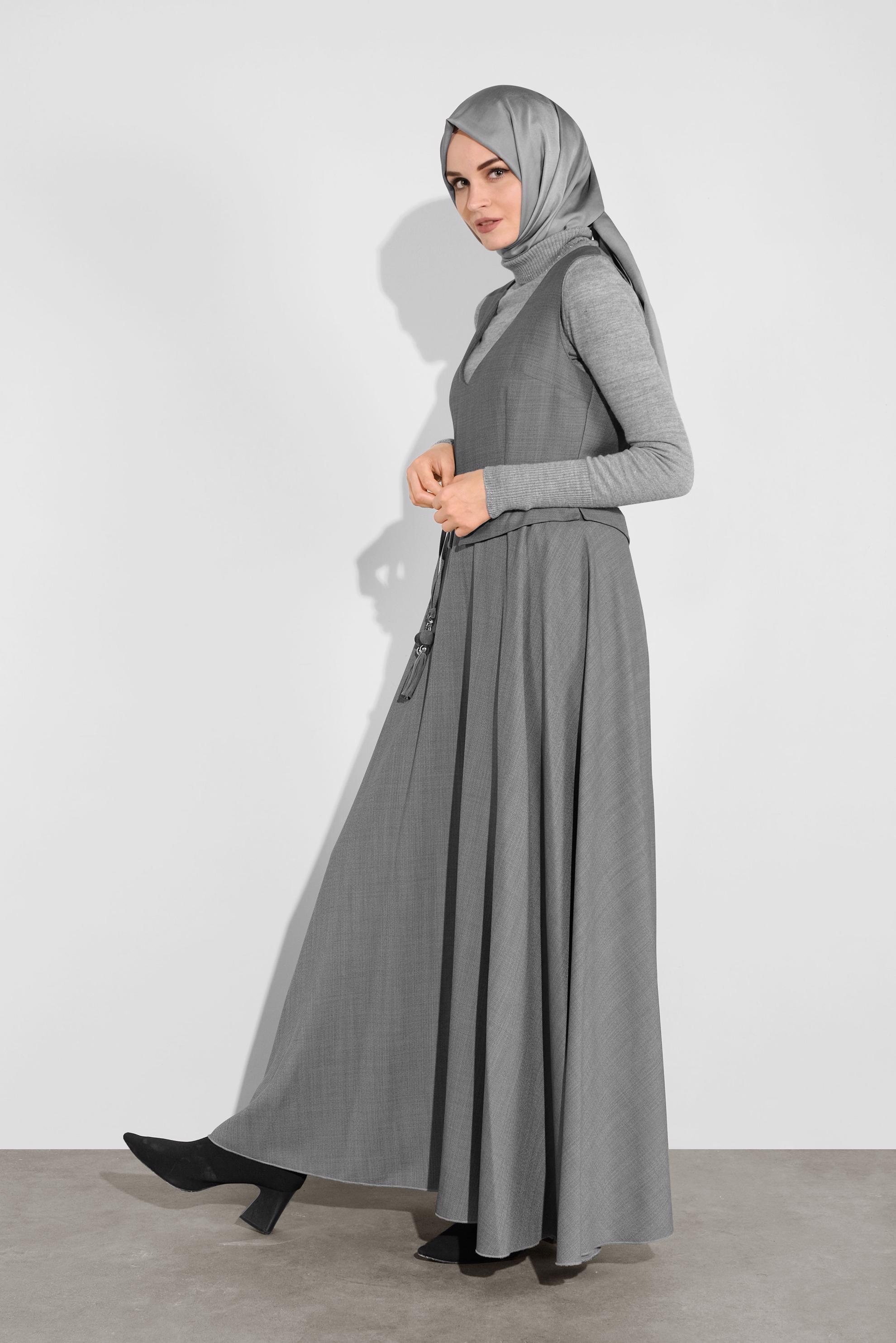 Tesettür giyim GRİ BELDEN BAĞLAMALI JİLE 41120 