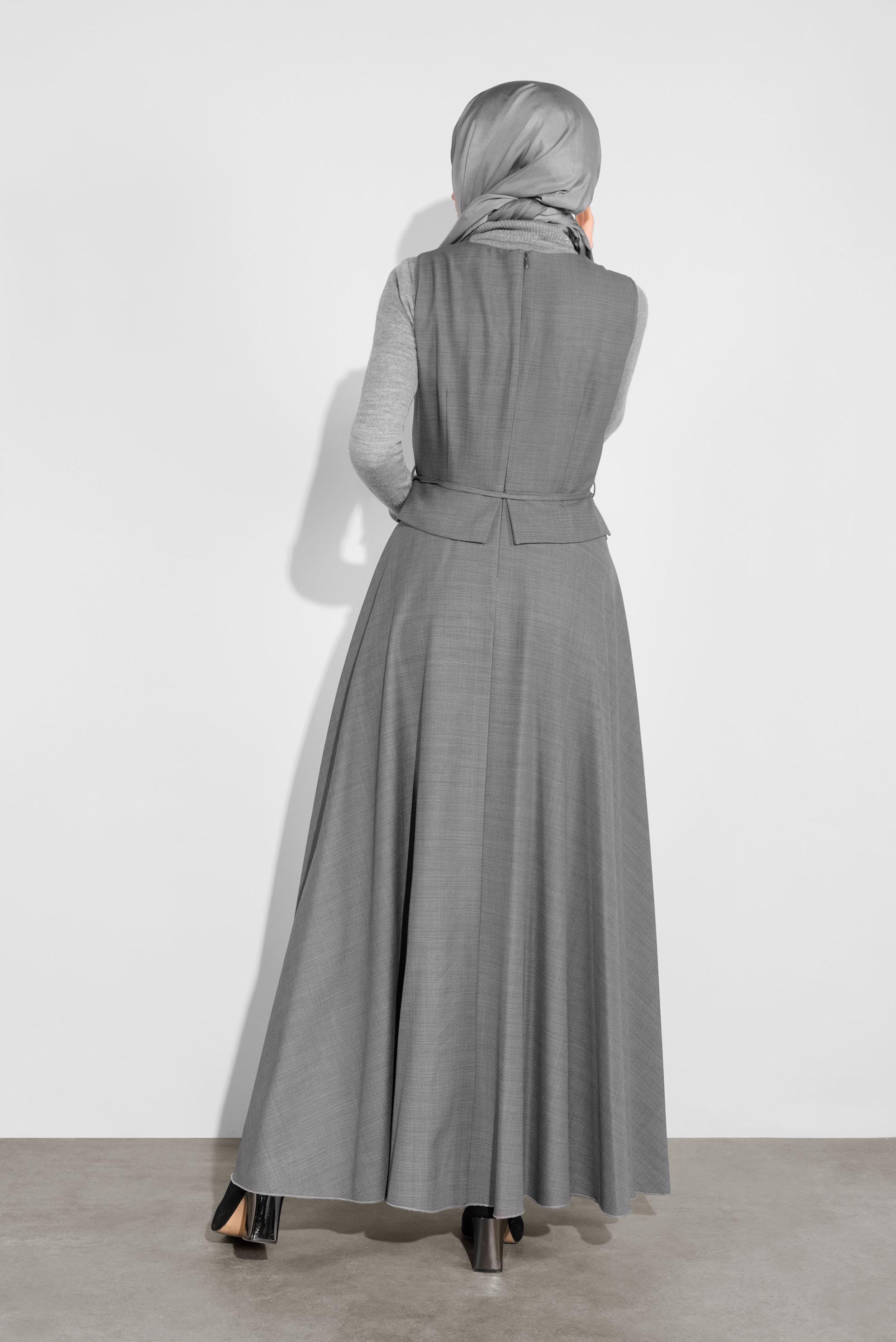 Tesettür giyim GRİ BELDEN BAĞLAMALI JİLE 41120 