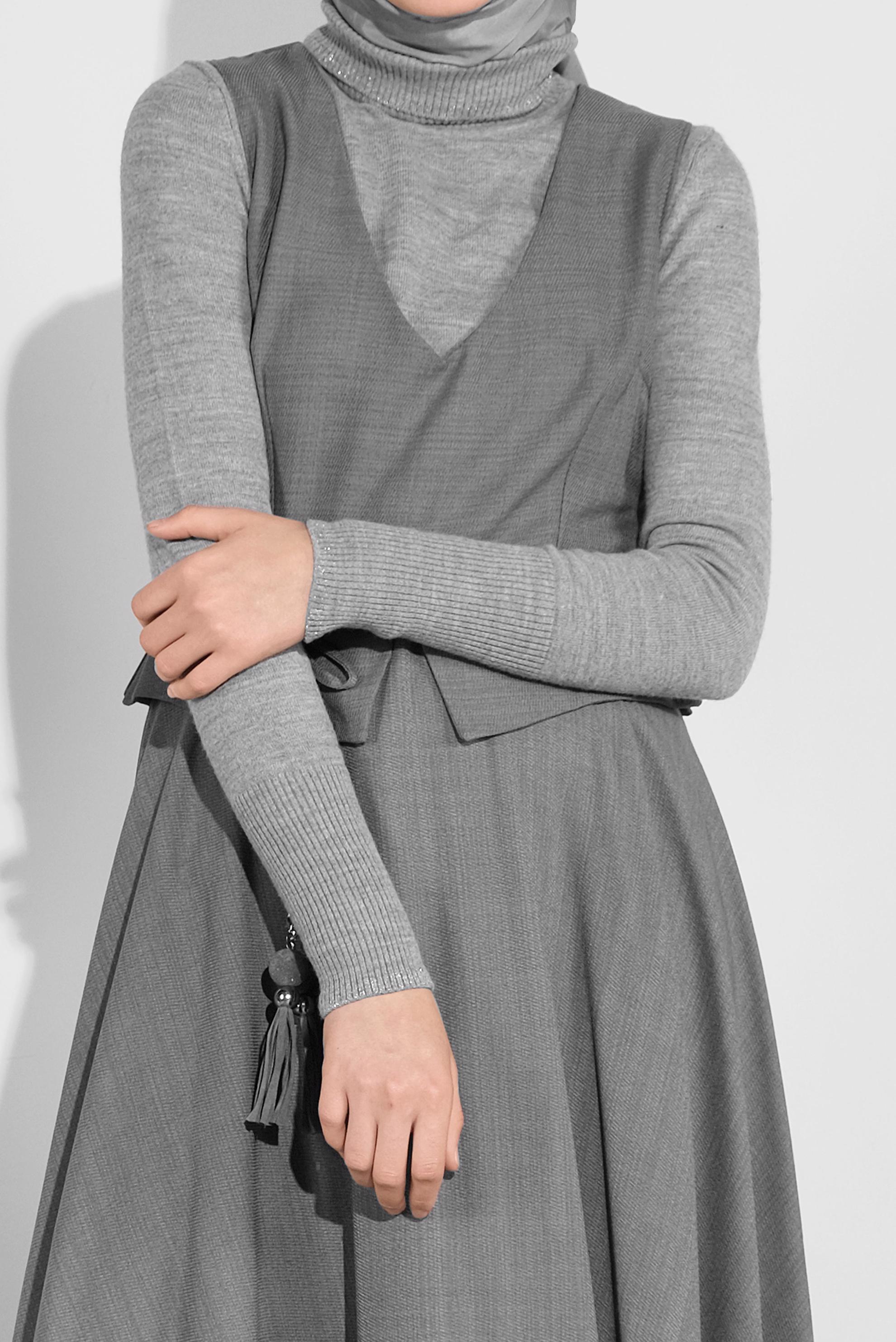 Tesettür giyim GRİ BELDEN BAĞLAMALI JİLE 41120 
