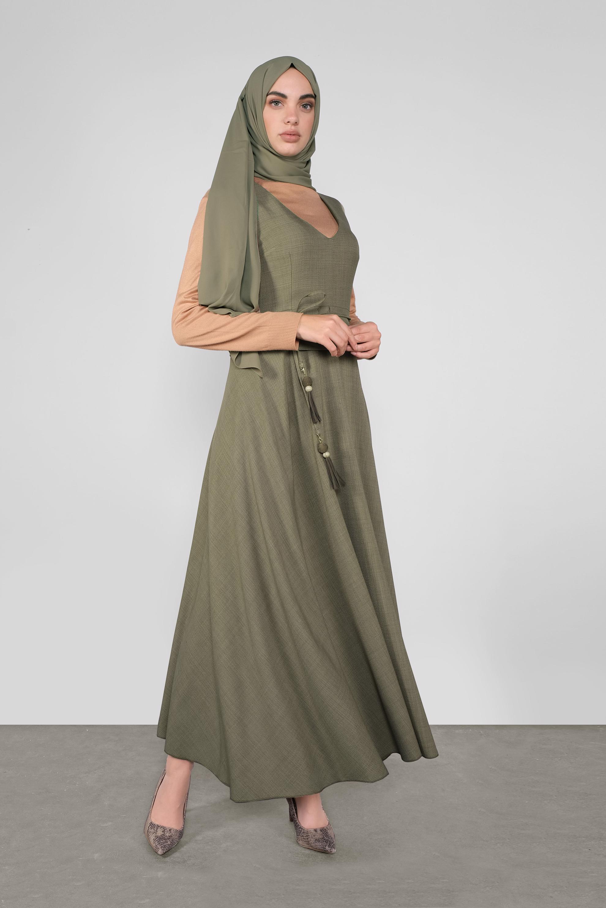 Tesettür giyim HAKİ BELDEN BAĞLAMALI JİLE 41120 