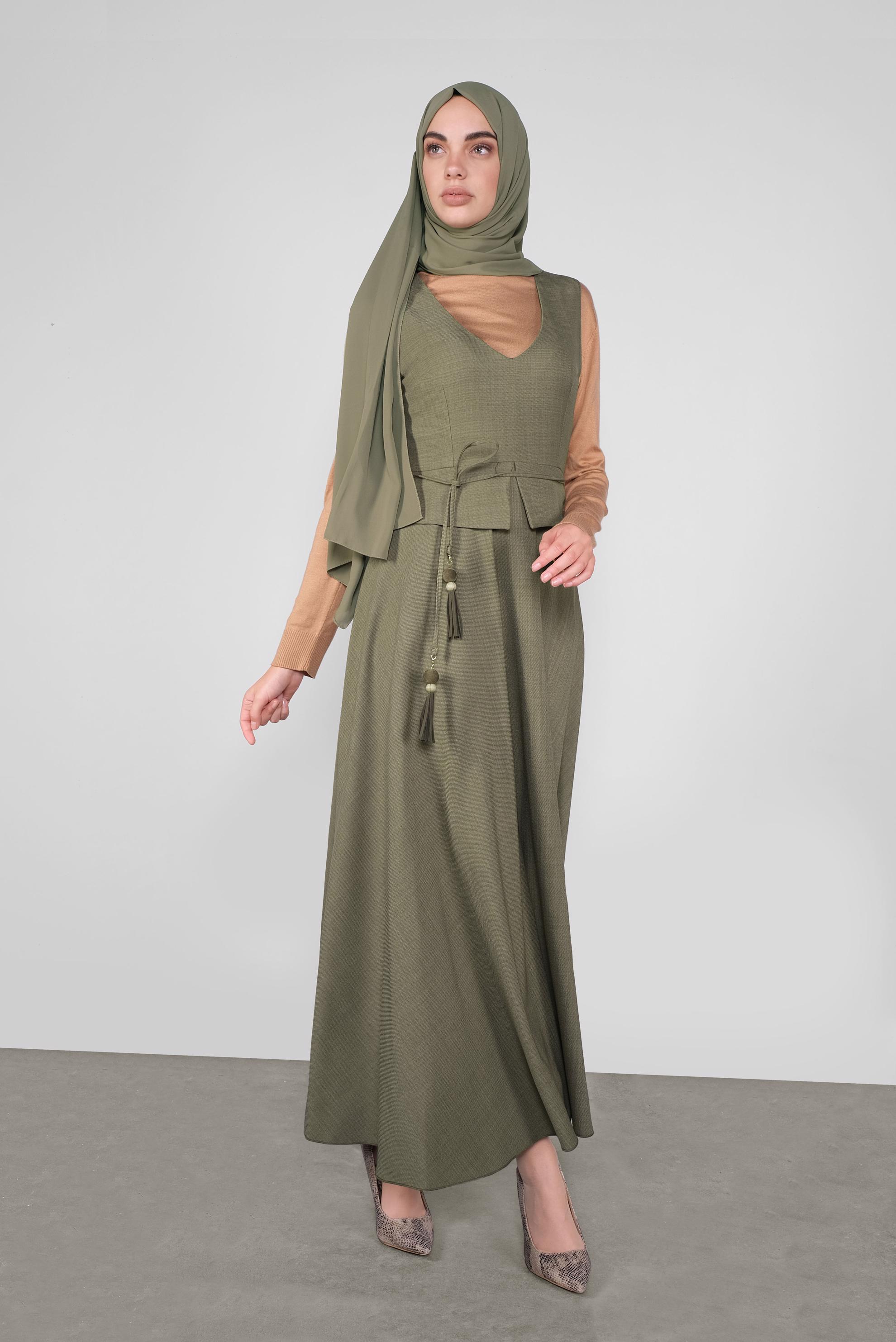 Tesettür giyim HAKİ BELDEN BAĞLAMALI JİLE 41120 