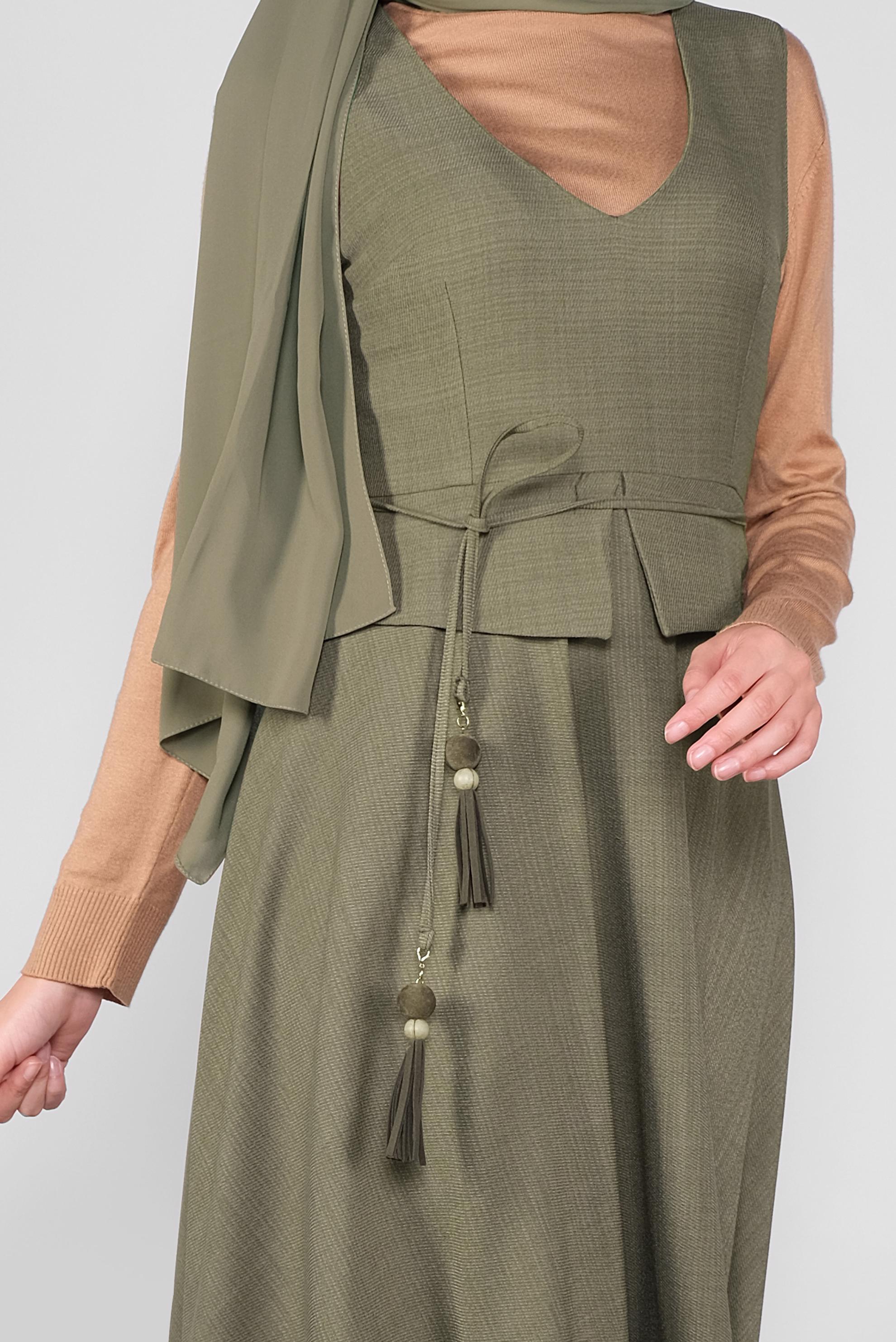 Tesettür giyim HAKİ BELDEN BAĞLAMALI JİLE 41120 