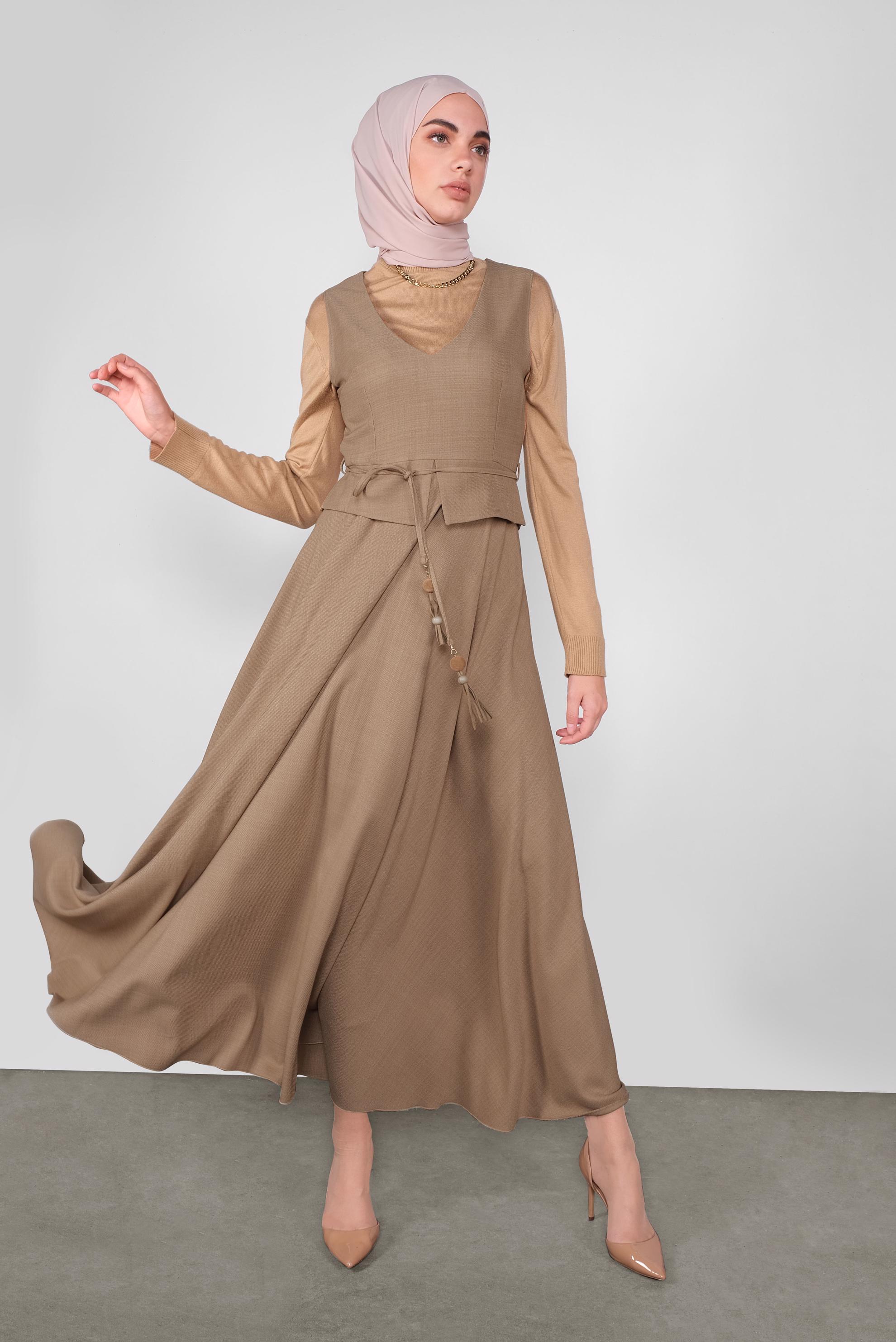 Tesettür giyim KAHVE BELDEN BAĞLAMALI JİLE 41120 