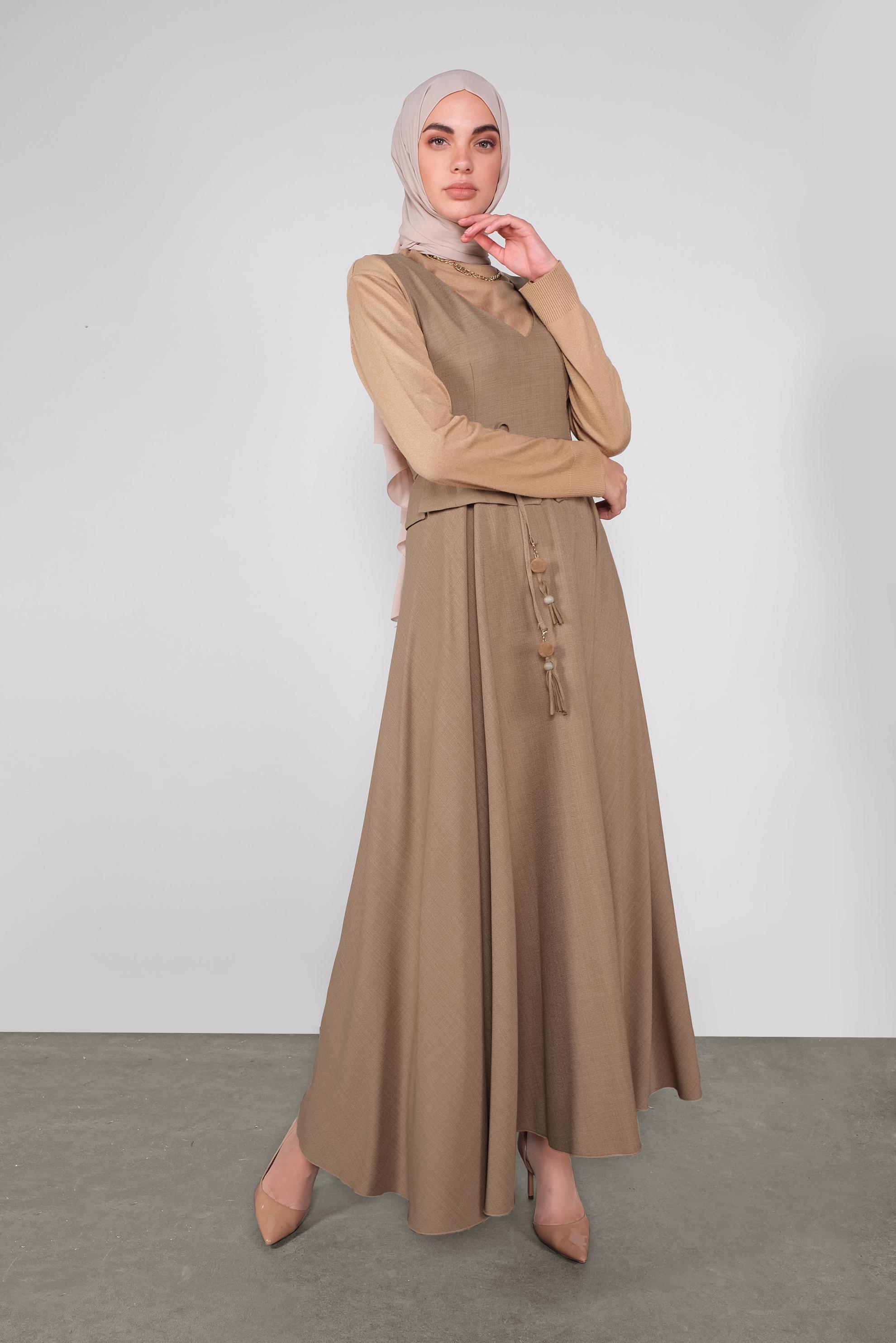 Tesettür giyim KAHVE BELDEN BAĞLAMALI JİLE 41120 