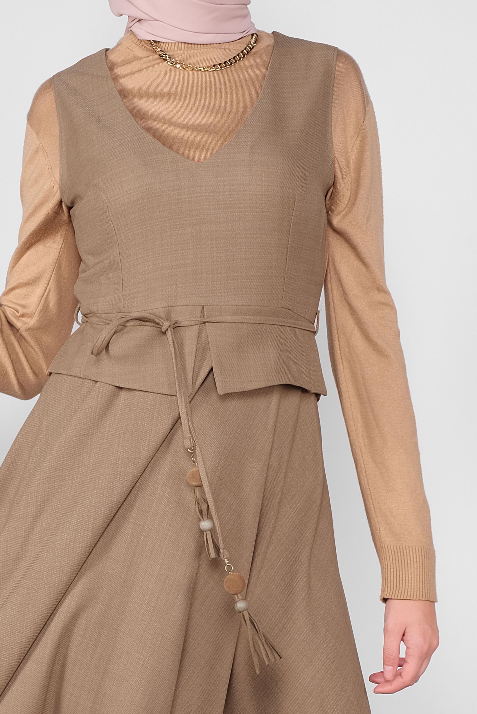 Tesettür giyim KAHVE BELDEN BAĞLAMALI JİLE 41120 