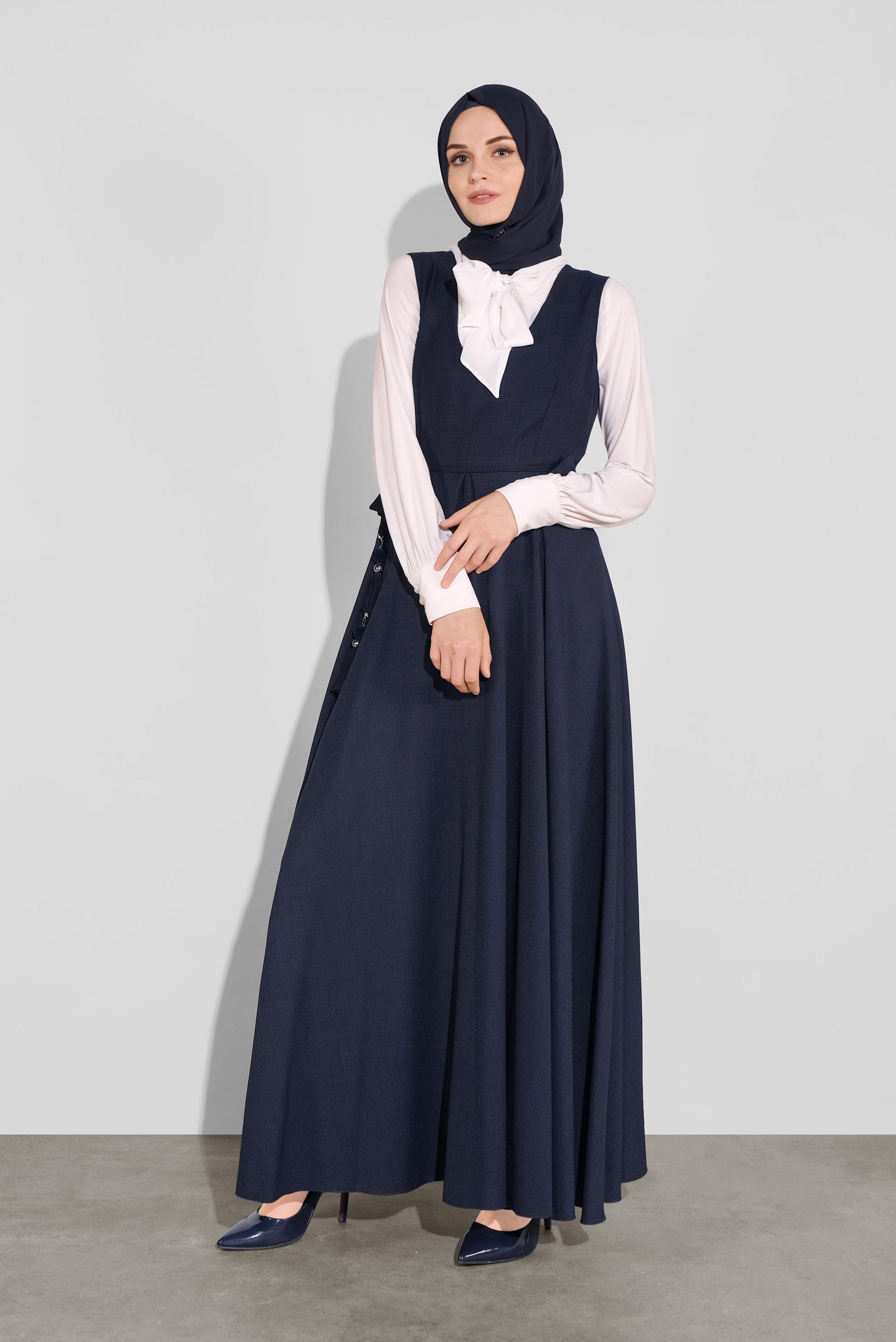 Tesettür giyim LACİVERT BELDEN BAĞLAMALI JİLE 41120 