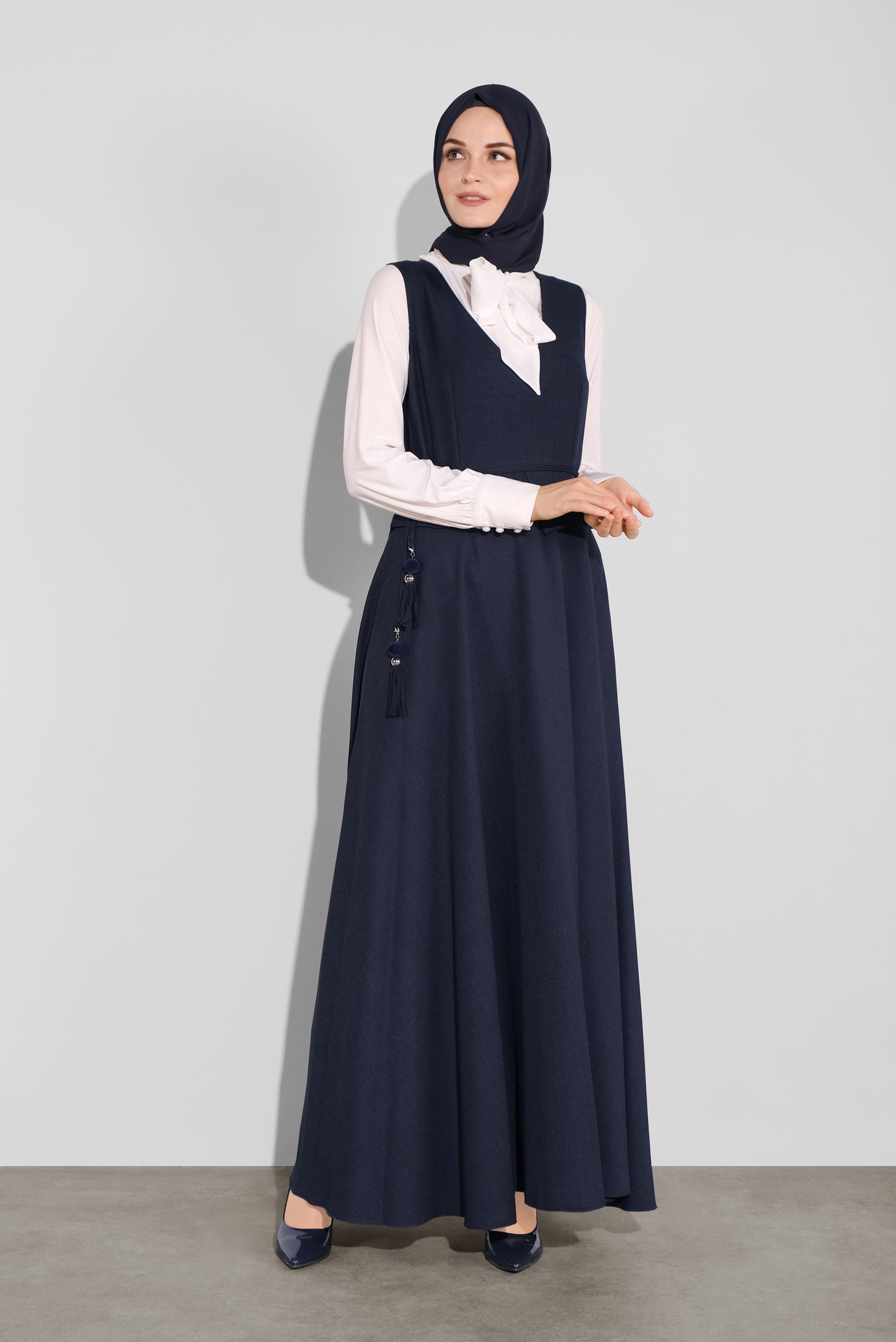 Tesettür giyim LACİVERT BELDEN BAĞLAMALI JİLE 41120 