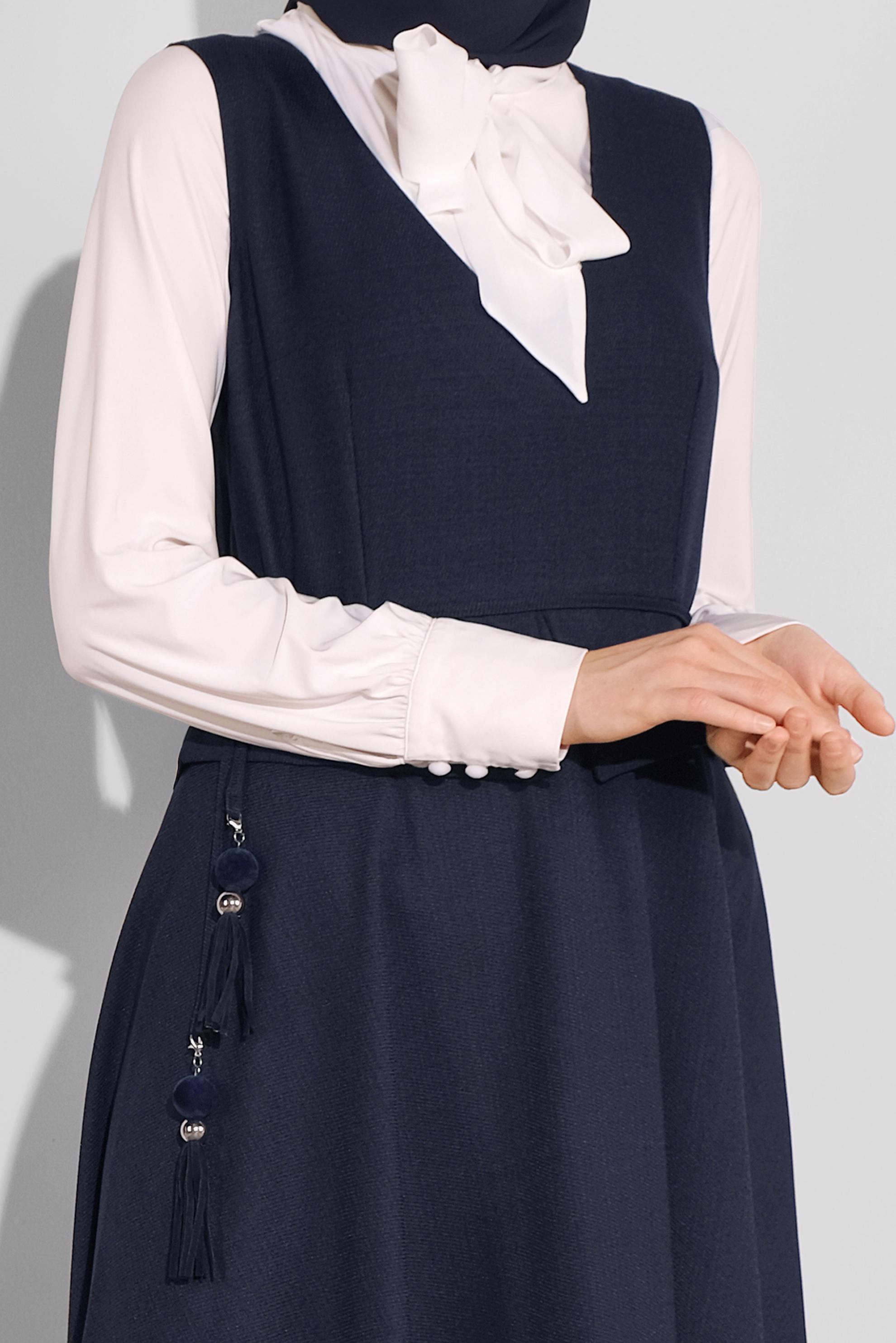 Tesettür giyim LACİVERT BELDEN BAĞLAMALI JİLE 41120 