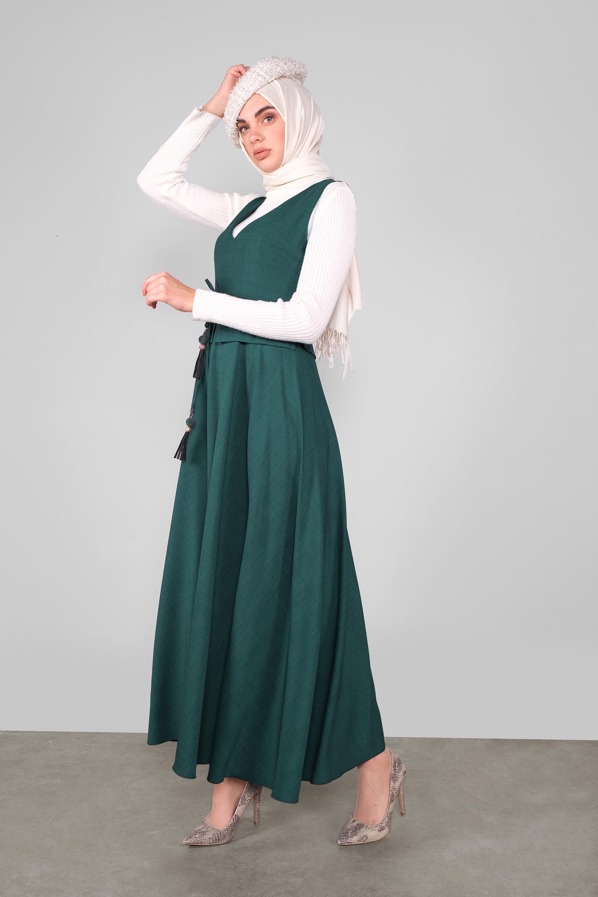 Tesettür giyim YEŞİL BELDEN BAĞLAMALI JİLE 41120 