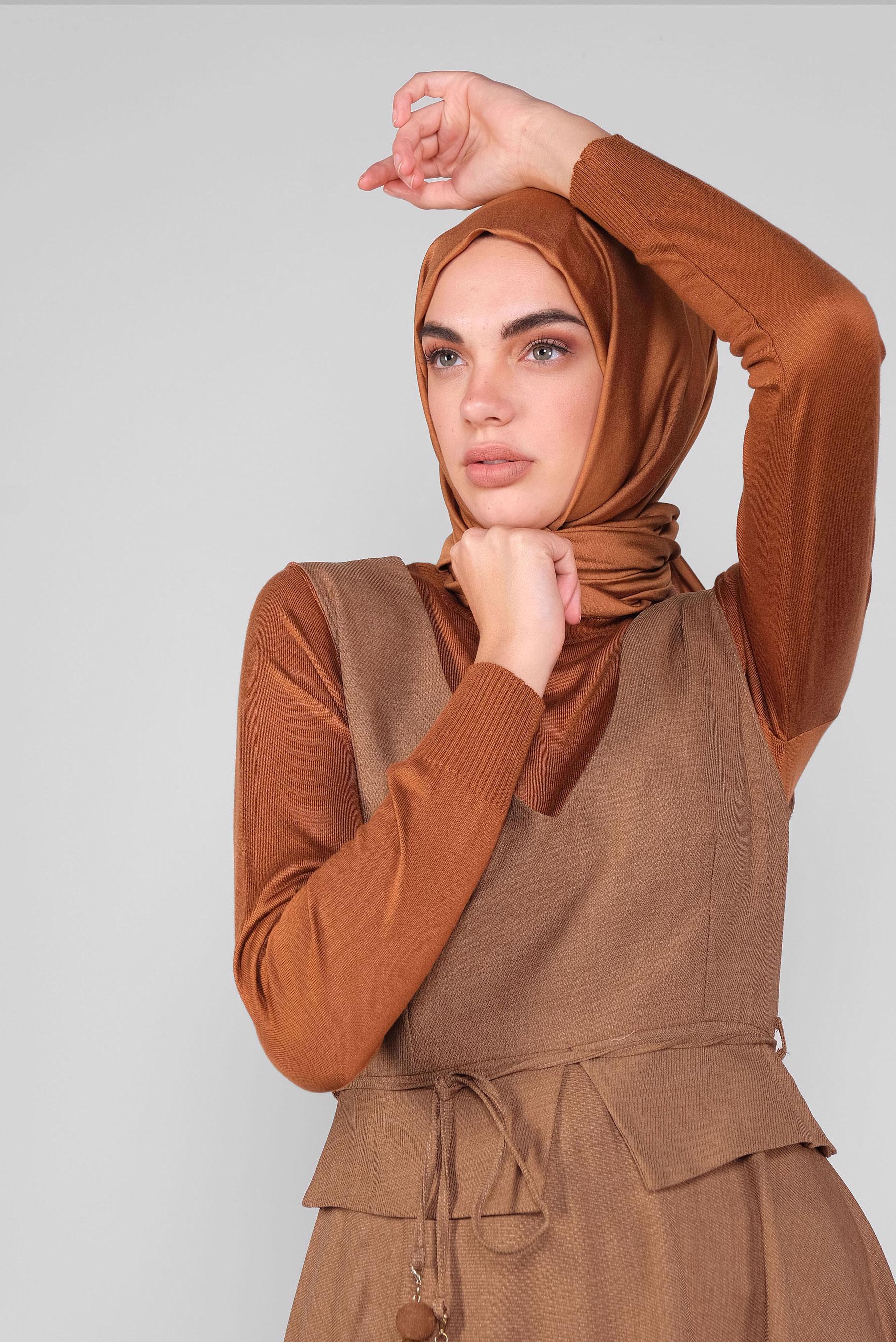 Tesettür giyim KAHVE BELDEN BAĞLAMALI JİLE 41120 