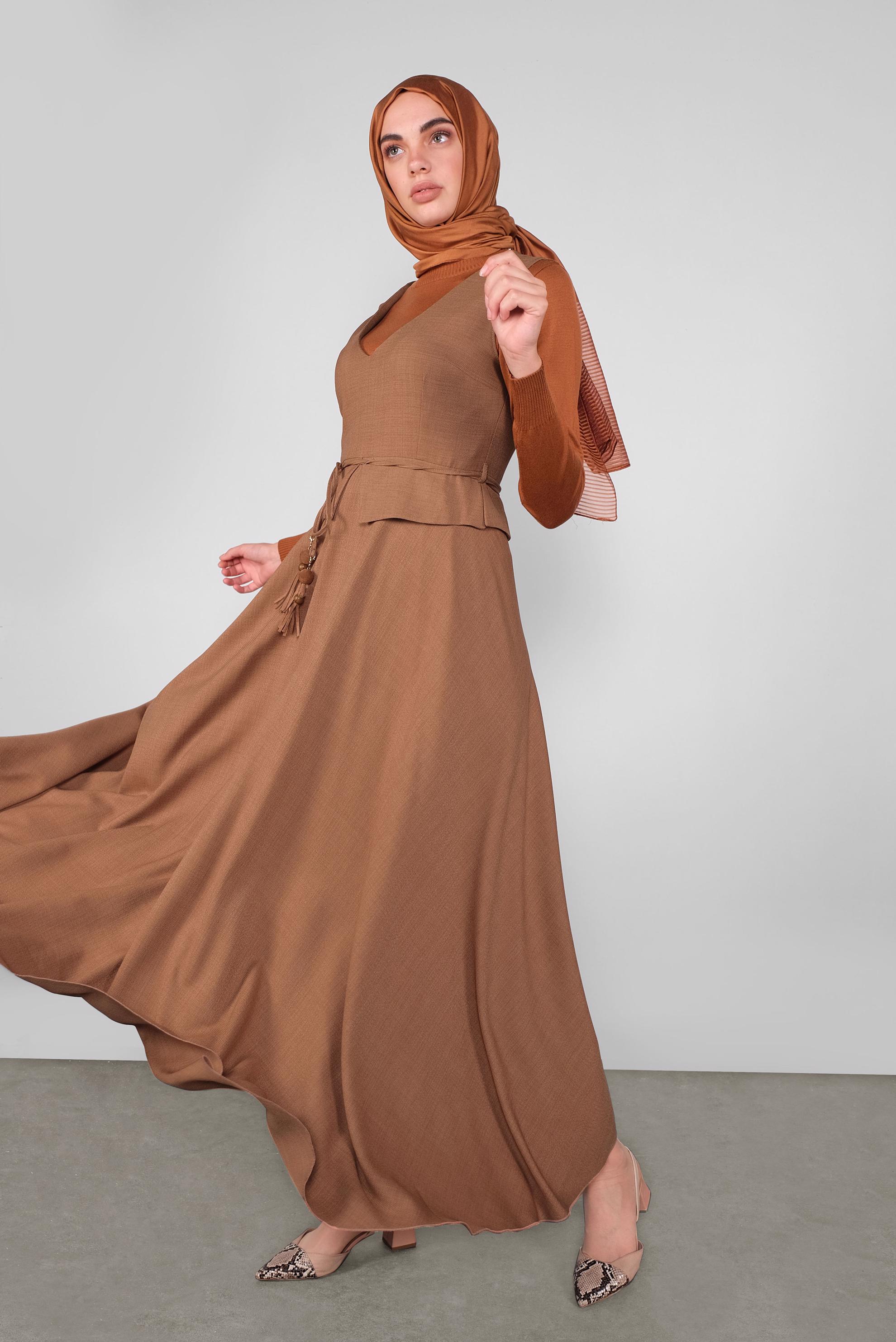 Tesettür giyim KAHVE BELDEN BAĞLAMALI JİLE 41120 