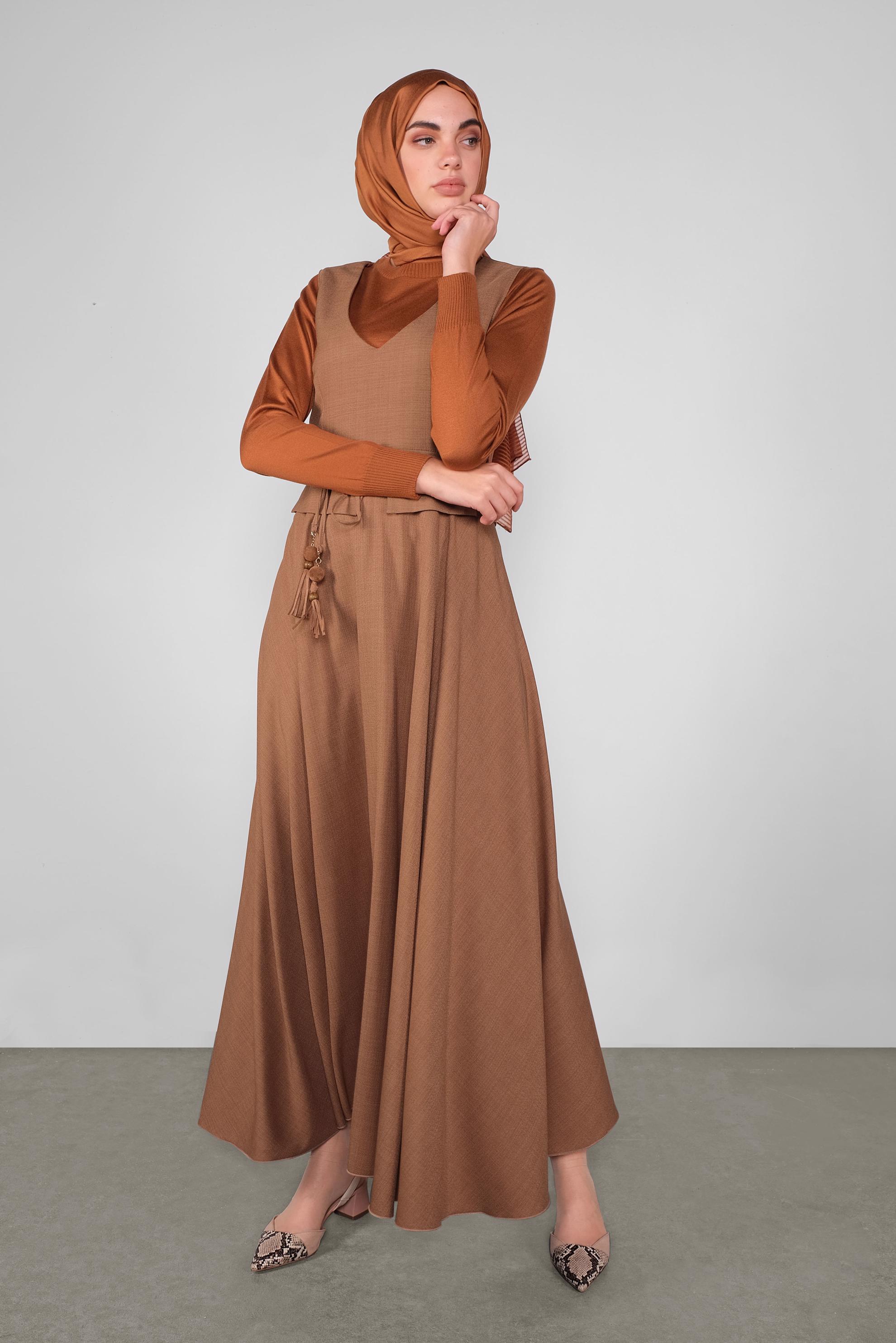 Tesettür giyim KAHVE BELDEN BAĞLAMALI JİLE 41120 