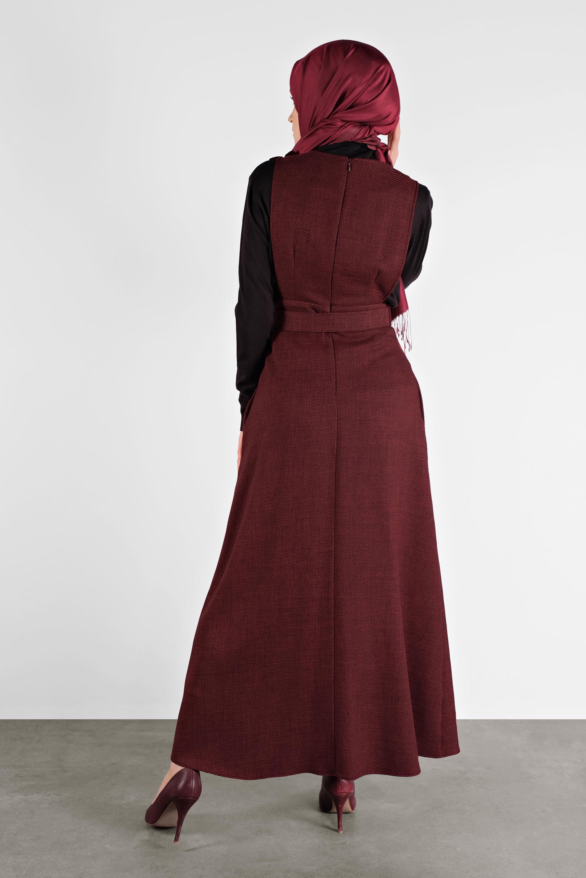 Tesettür giyim BORDO KEMERLİ DÜĞMELİ JİLE KADIN TESETTÜR 41144 