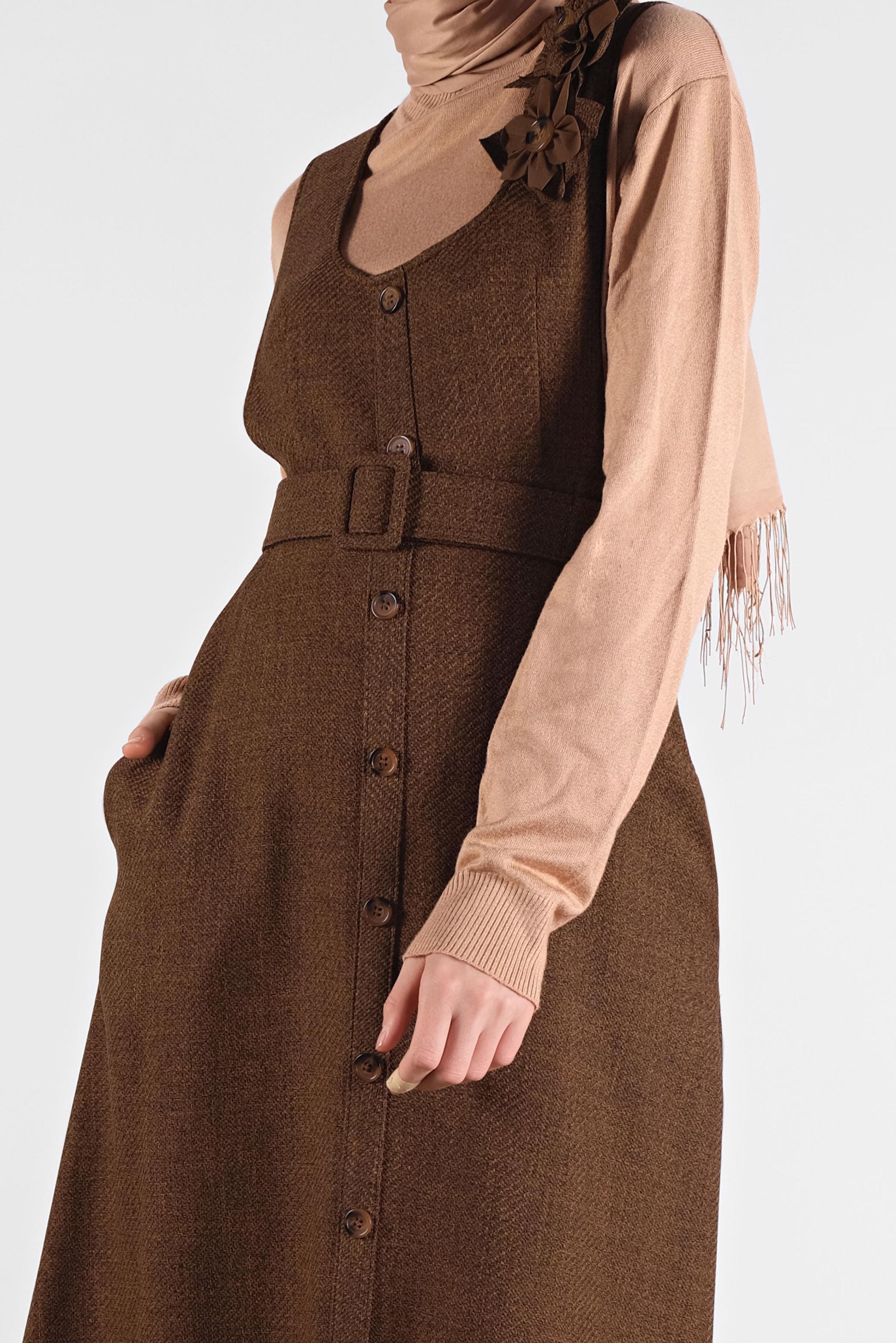 Tesettür giyim TABA KEMERLİ DÜĞMELİ JİLE KADIN TESETTÜR 41144 