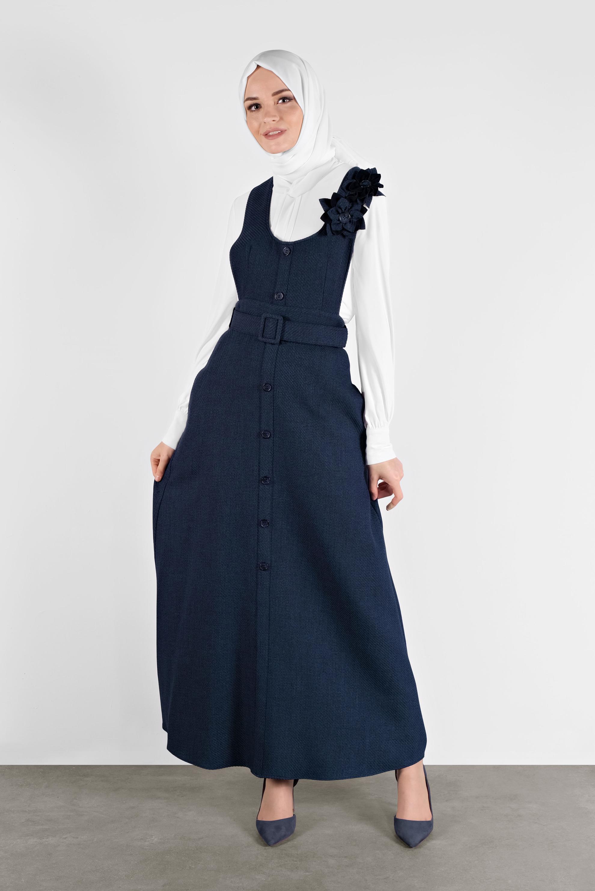 Tesettür giyim LACİVERT KEMERLİ DÜĞMELİ JİLE KADIN TESETTÜR 41144 