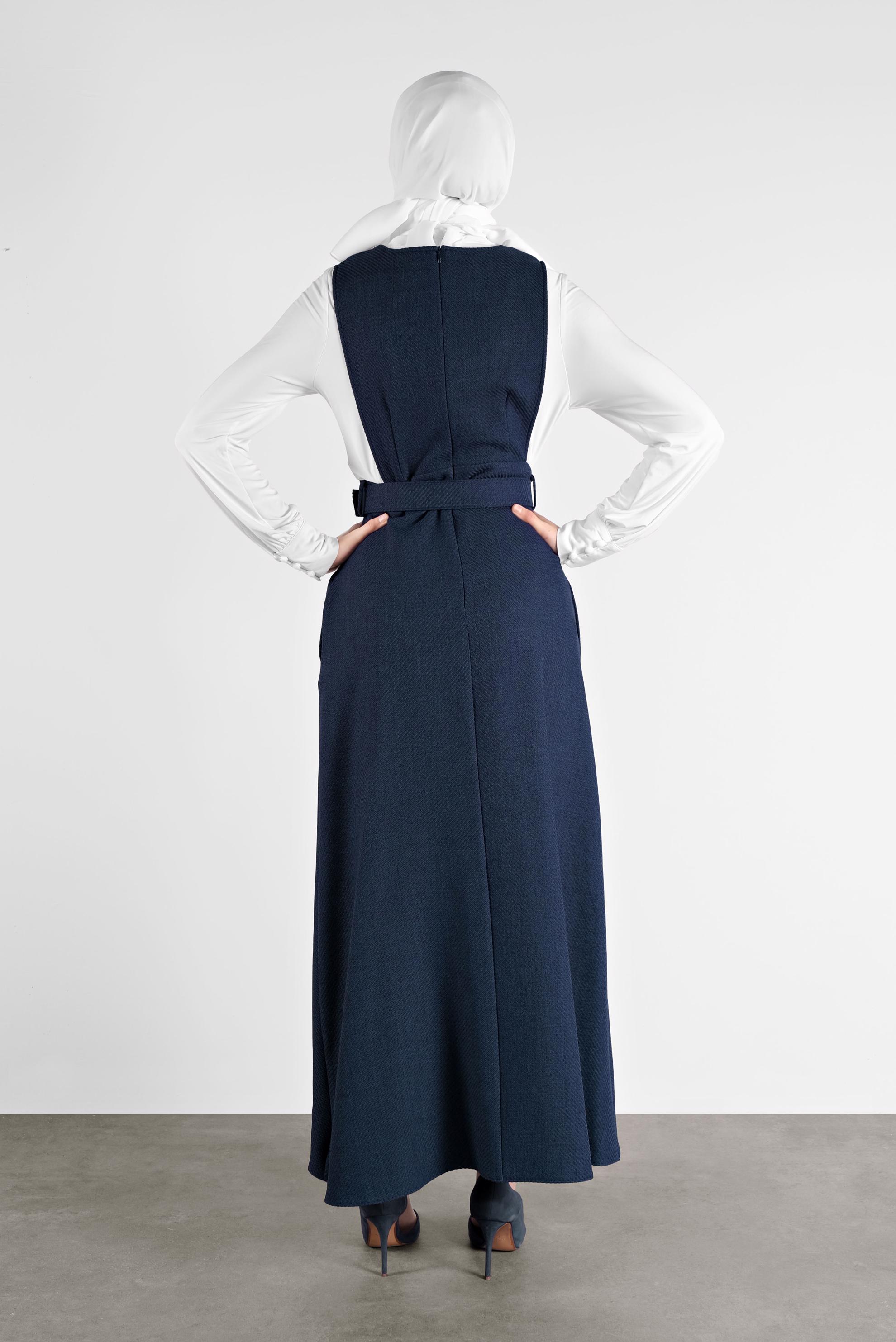 Tesettür giyim LACİVERT KEMERLİ DÜĞMELİ JİLE KADIN TESETTÜR 41144 