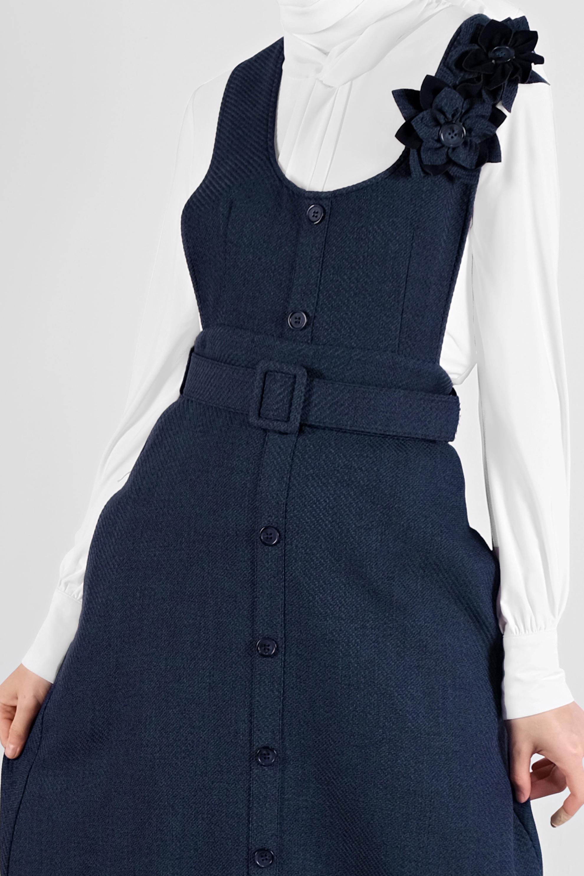 Tesettür giyim LACİVERT KEMERLİ DÜĞMELİ JİLE KADIN TESETTÜR 41144 