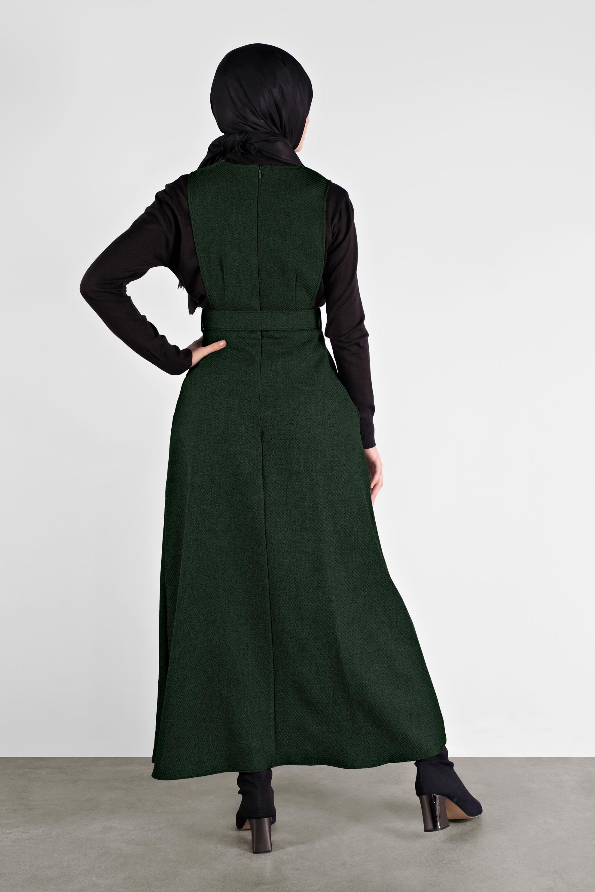 Tesettür giyim YEŞİL KEMERLİ DÜĞMELİ JİLE KADIN TESETTÜR 41144 
