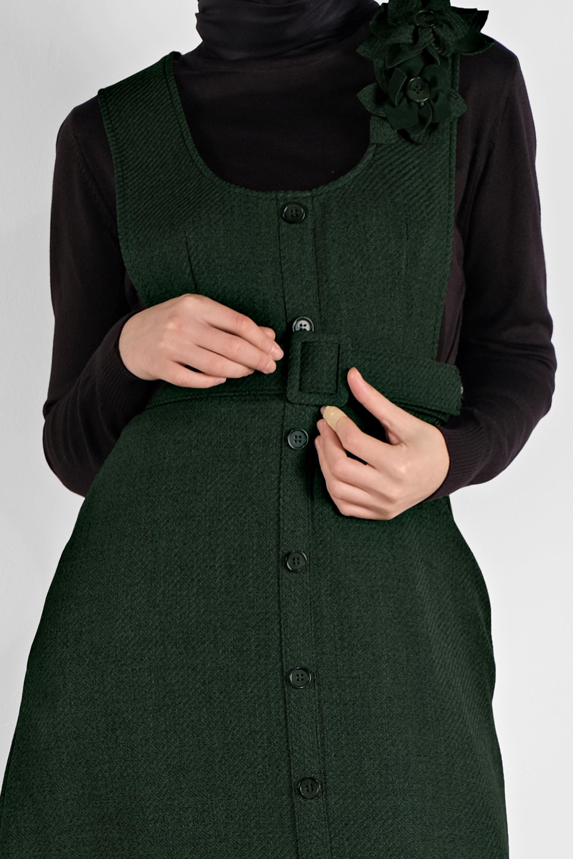 Tesettür giyim YEŞİL KEMERLİ DÜĞMELİ JİLE KADIN TESETTÜR 41144 