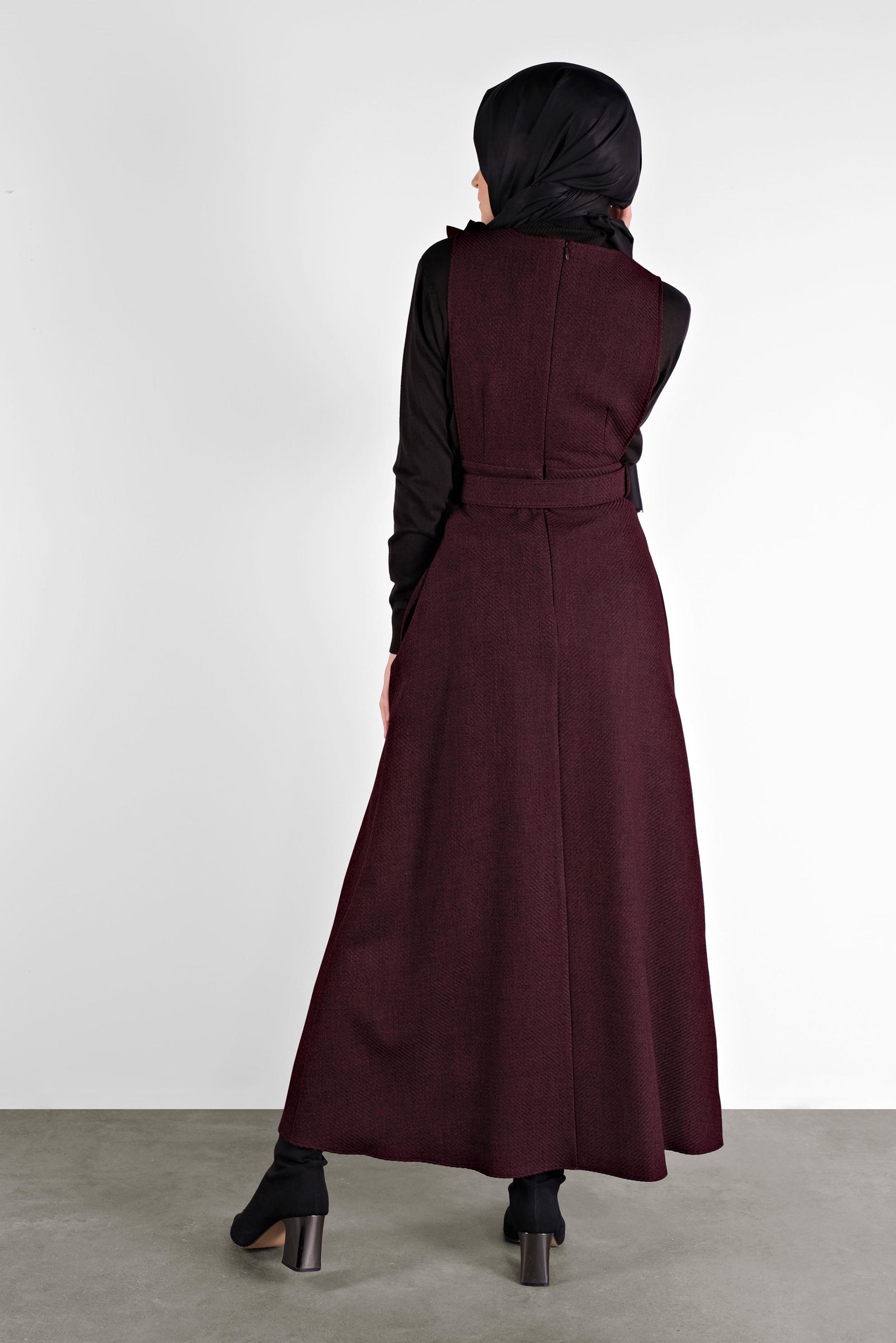 Tesettür giyim BORDO KEMERLİ DÜĞMELİ JİLE KADIN TESETTÜR 41144 