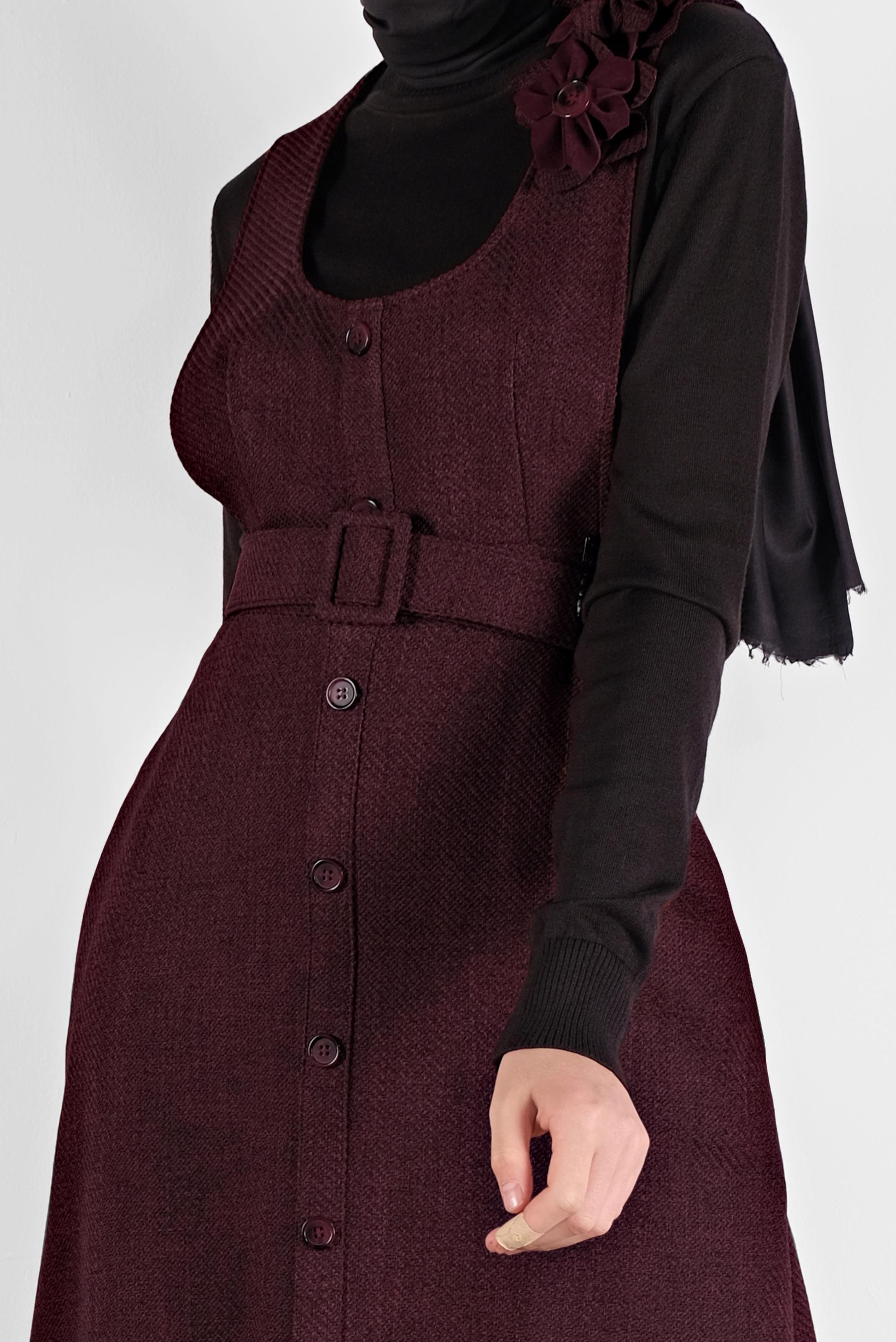 Tesettür giyim BORDO KEMERLİ DÜĞMELİ JİLE KADIN TESETTÜR 41144 