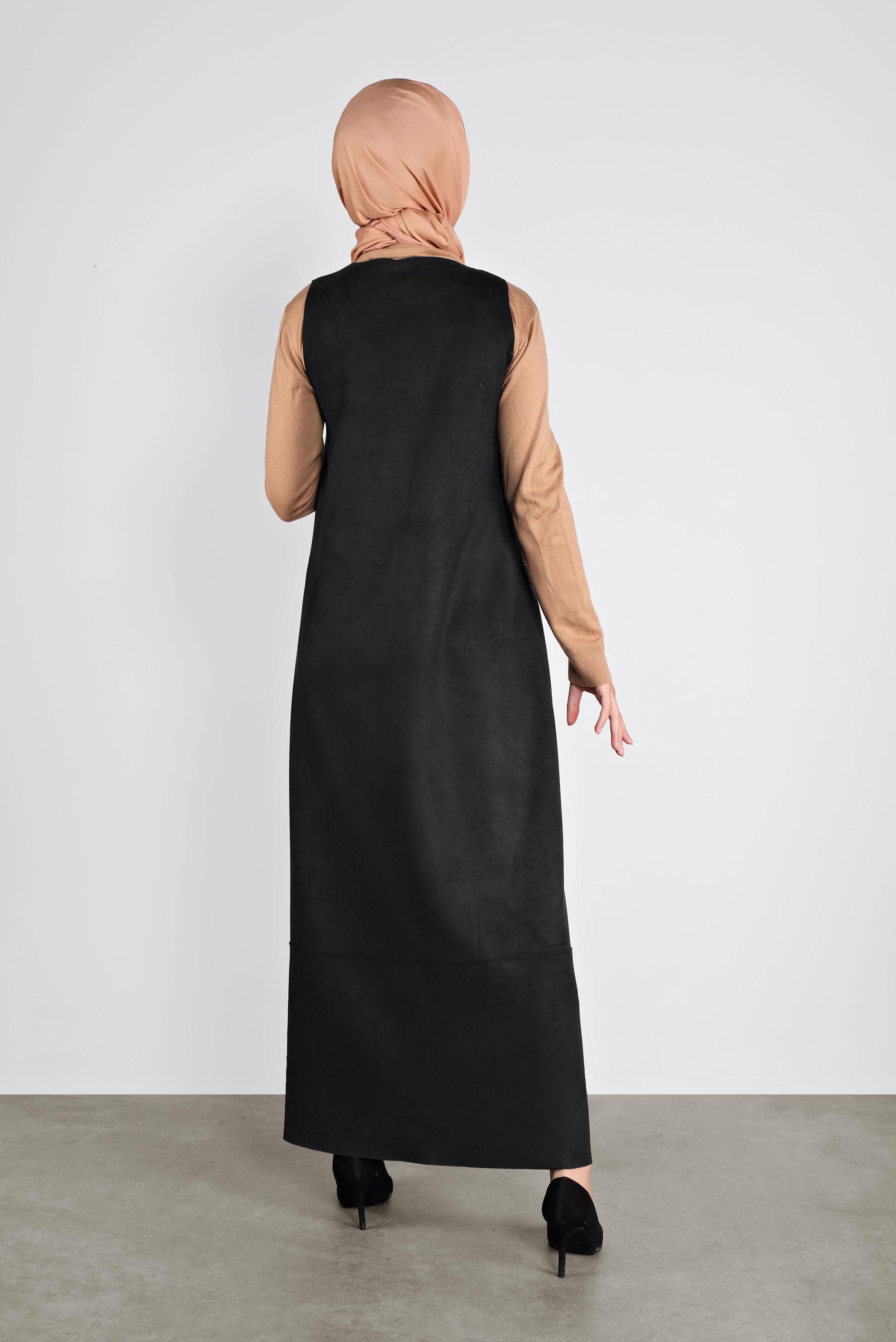 Tesettür giyim SİYAH DÜĞMELİ CEPLİ SÜET JİLE 41145