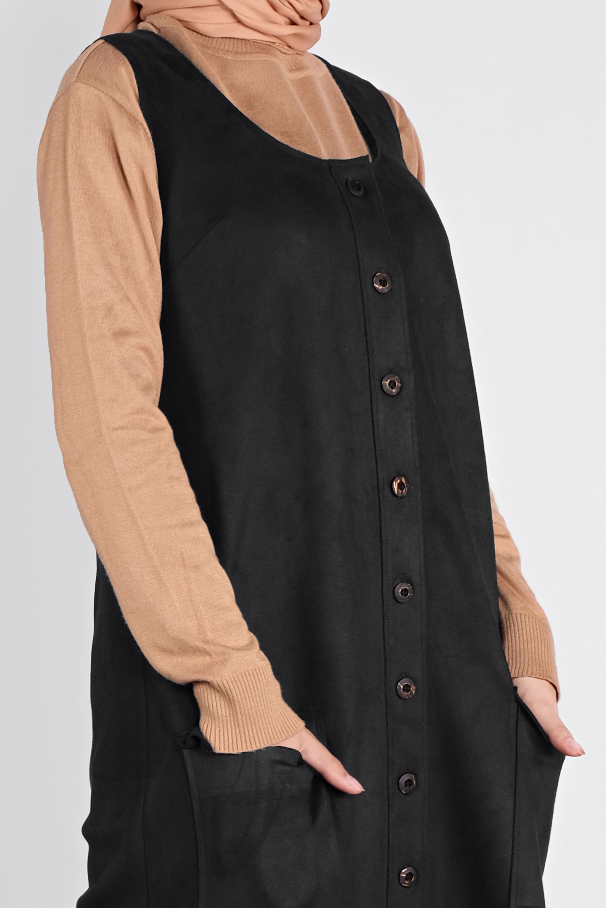 Tesettür giyim SİYAH DÜĞMELİ CEPLİ SÜET JİLE 41145