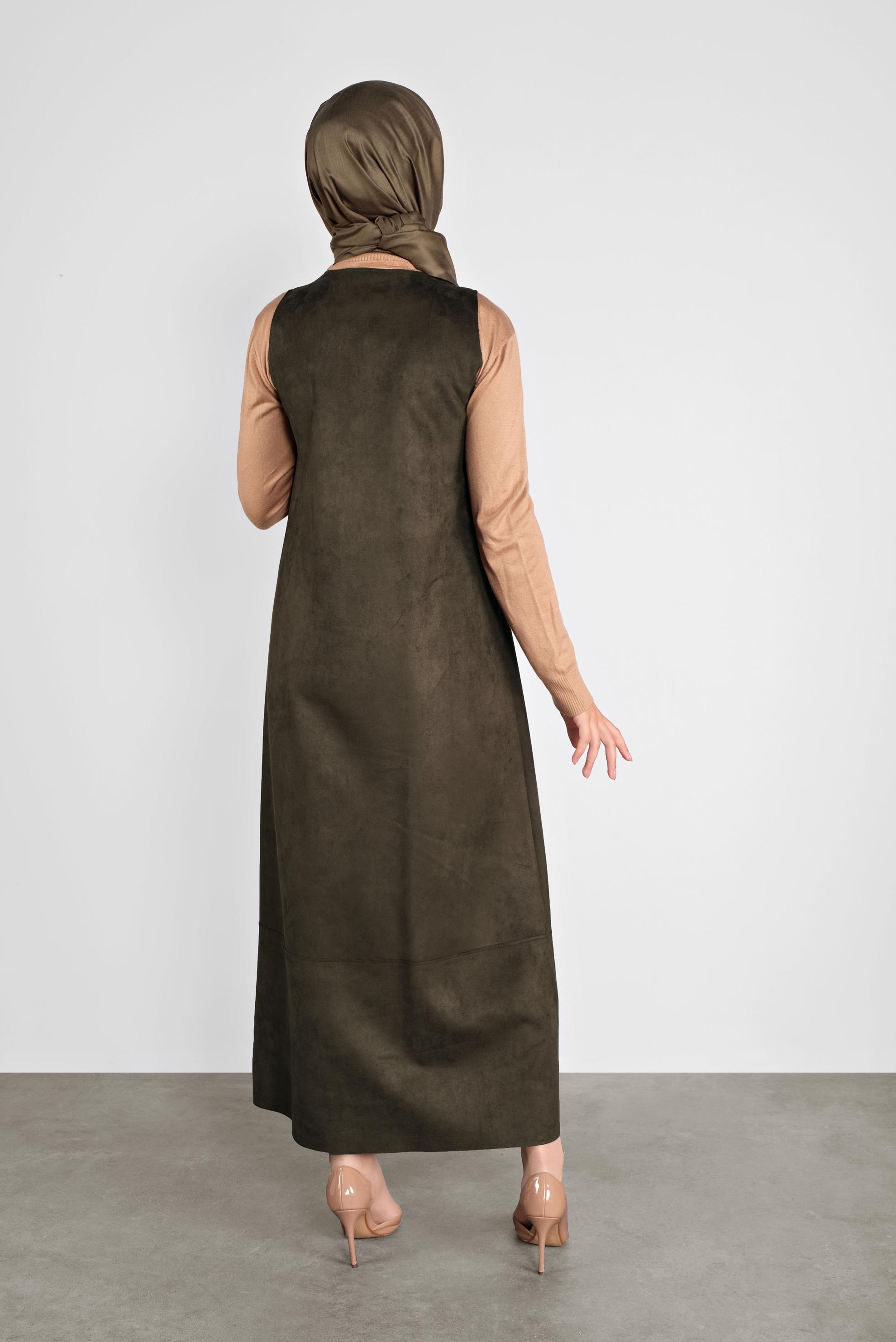 Tesettür giyim HAKİ DÜĞMELİ CEPLİ SÜET JİLE 41145