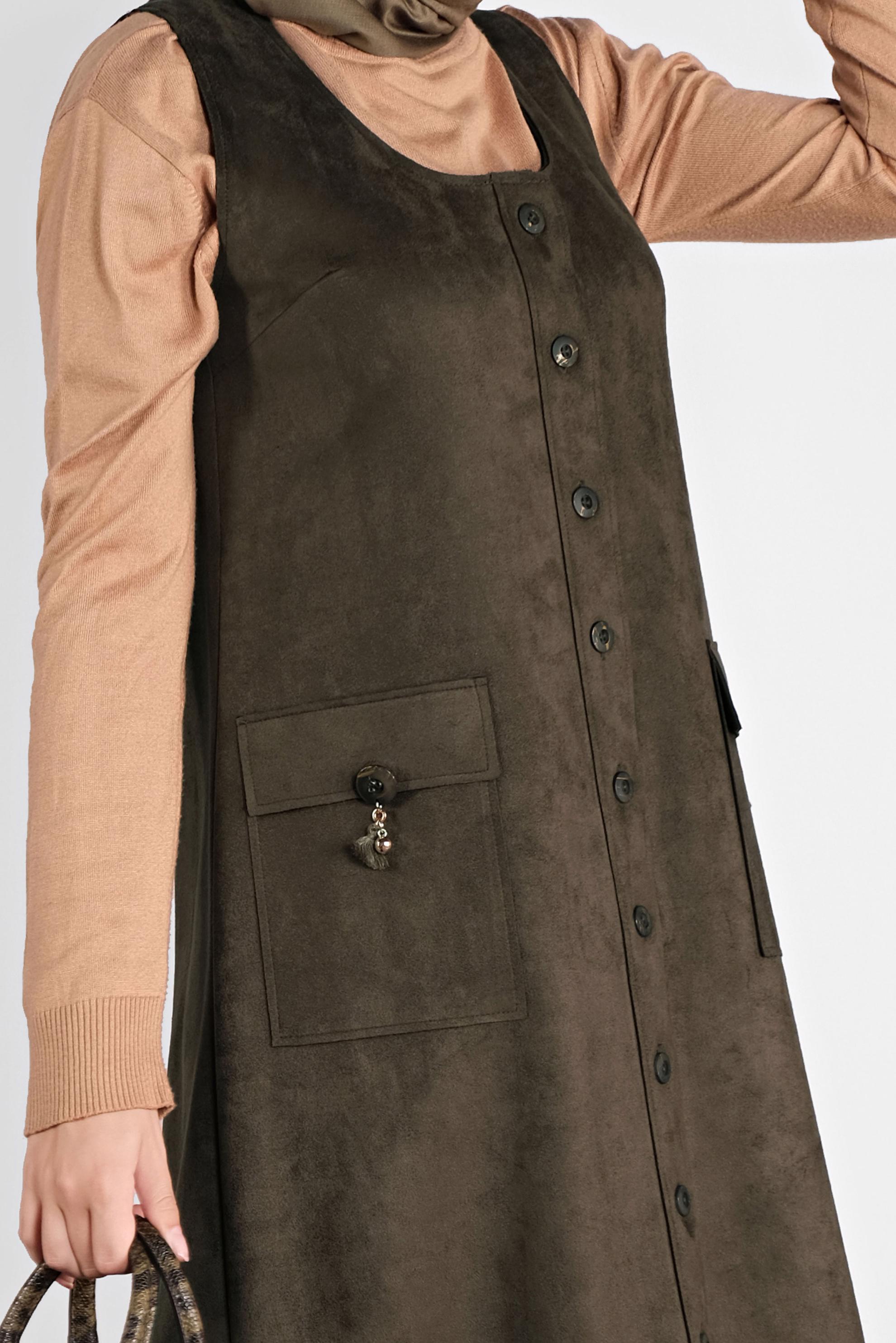 Tesettür giyim HAKİ DÜĞMELİ CEPLİ SÜET JİLE 41145