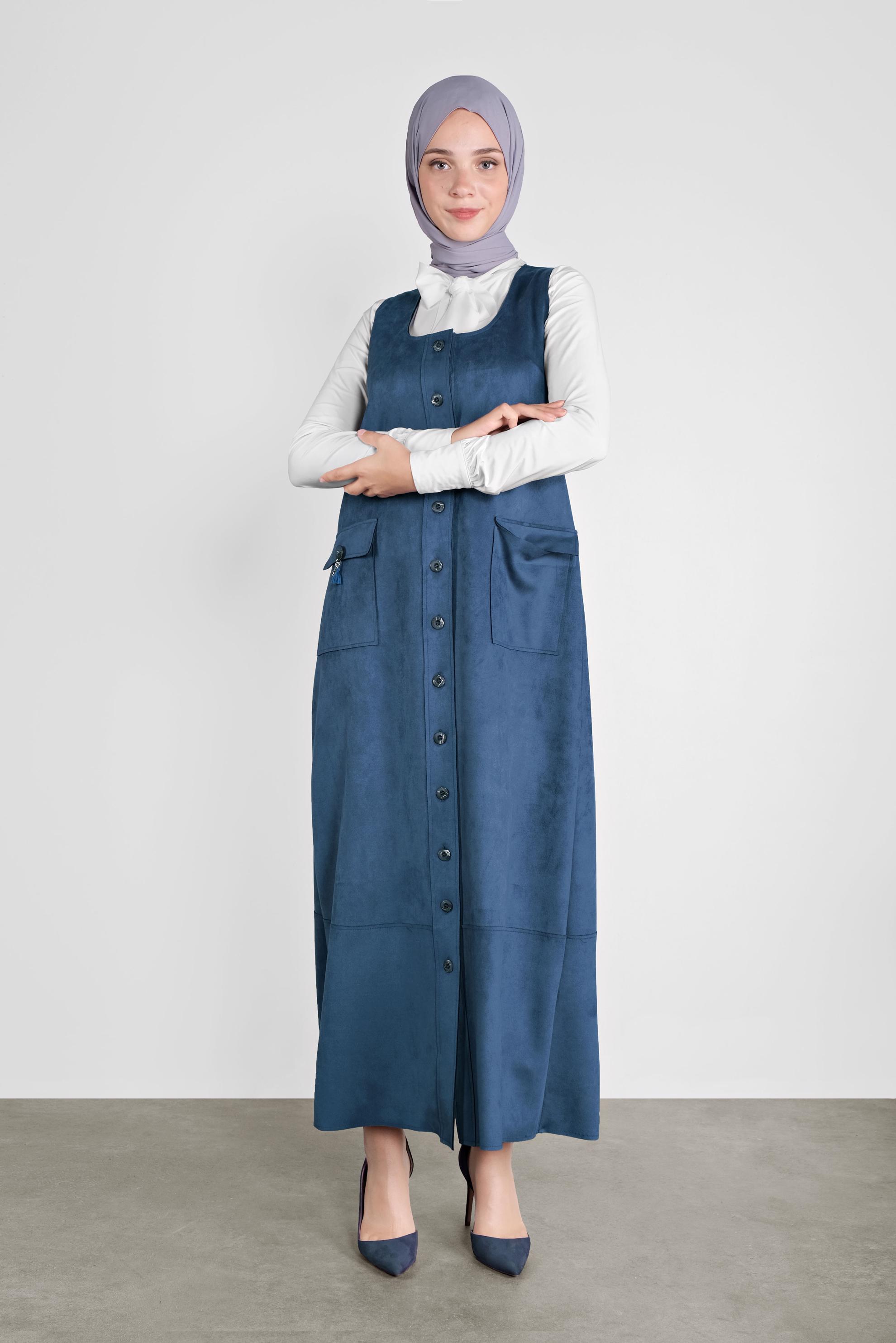 Tesettür giyim LACİVERT DÜĞMELİ CEPLİ SÜET JİLE 41145