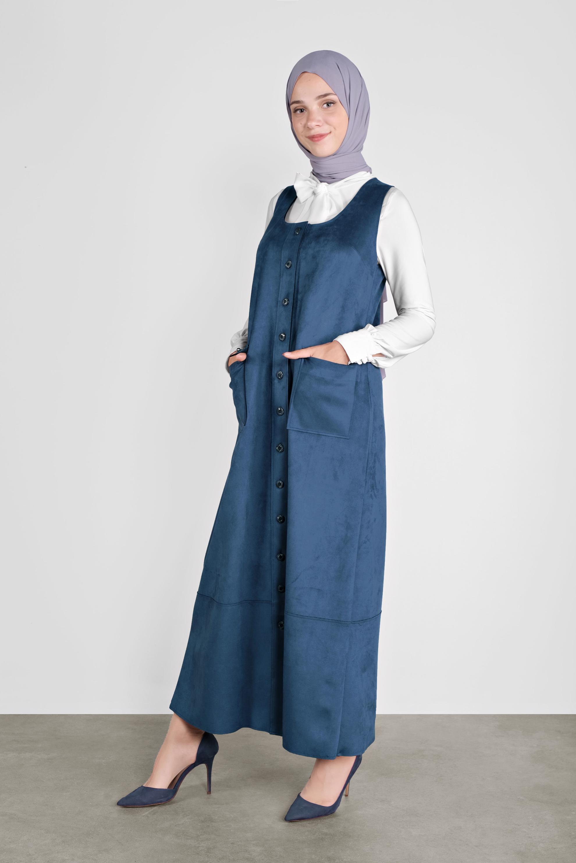 Tesettür giyim LACİVERT DÜĞMELİ CEPLİ SÜET JİLE 41145