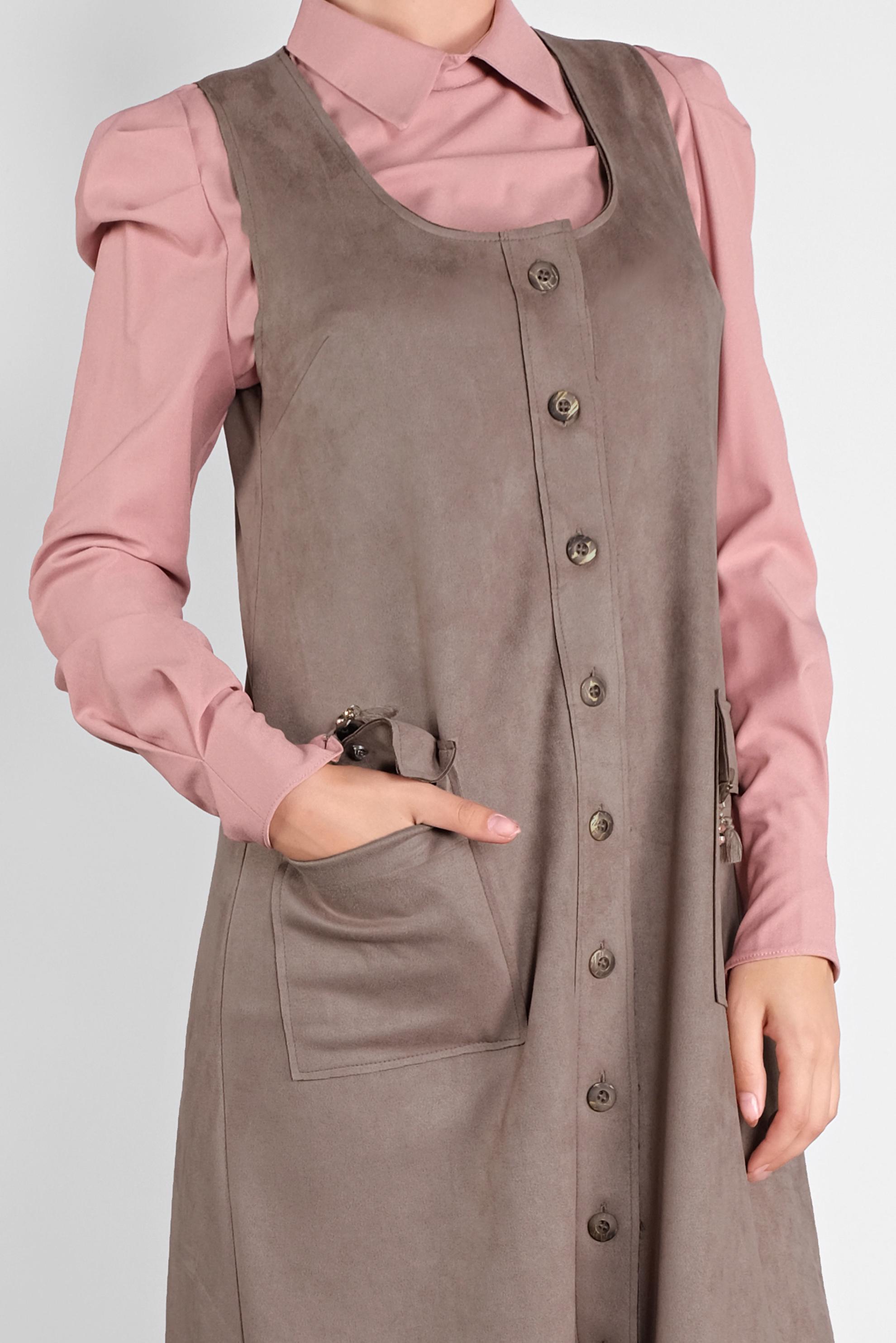 Tesettür giyim VİZON DÜĞMELİ CEPLİ SÜET JİLE 41145