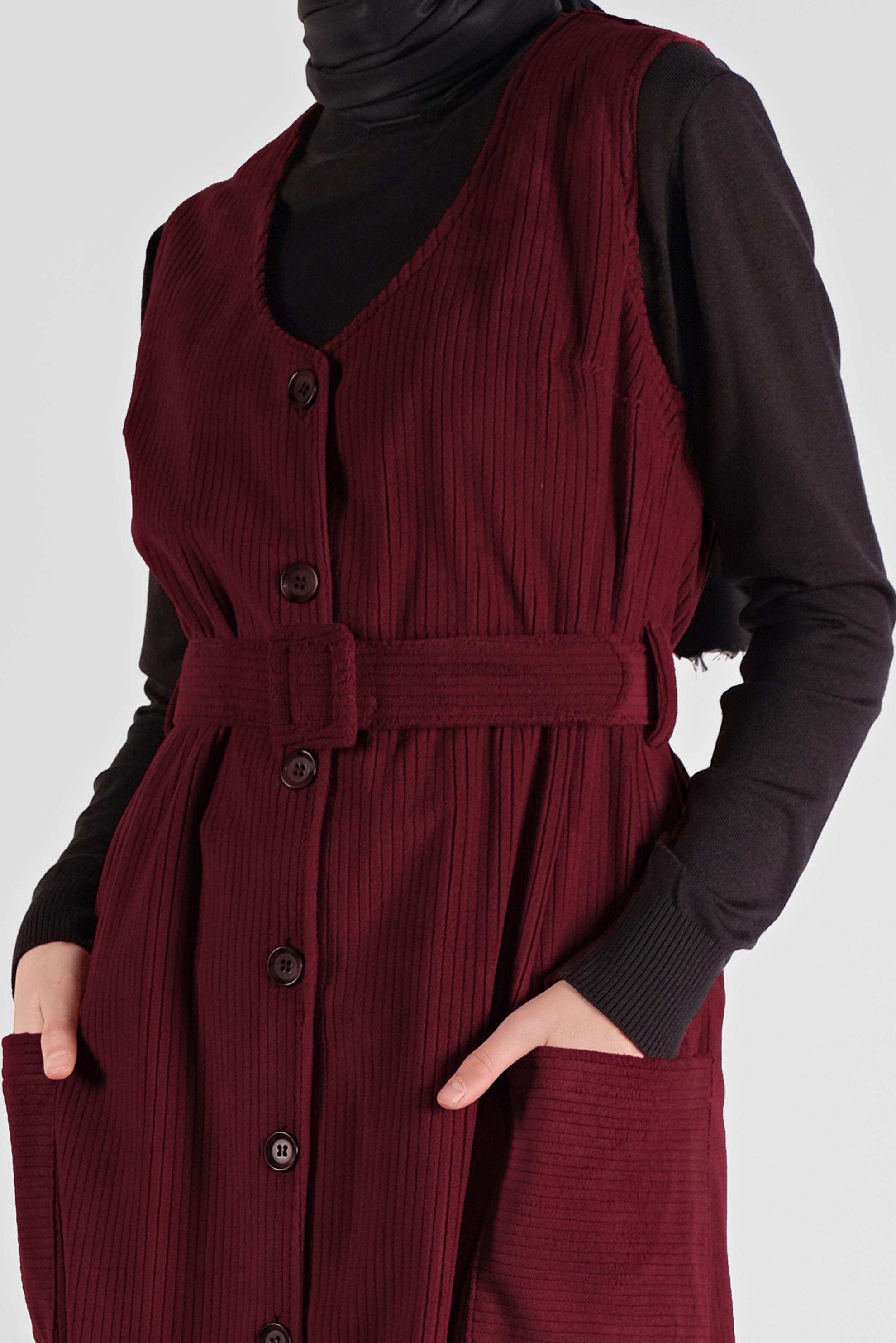 Tesettür giyim BORDO ÖNDEN DÜĞMELİ KADİFE JİLE 41146