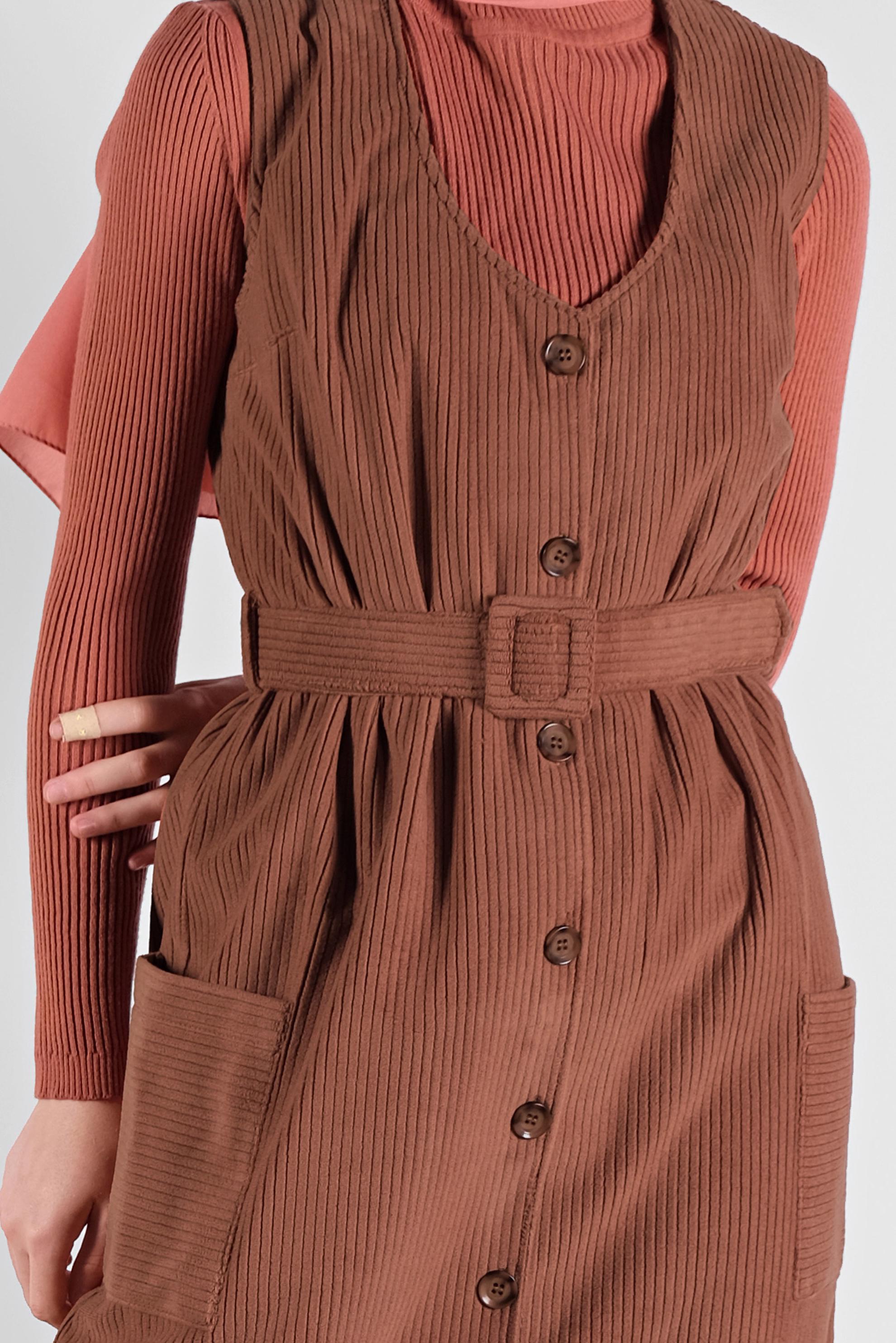 Tesettür giyim TABA ÖNDEN DÜĞMELİ KADİFE JİLE 41146